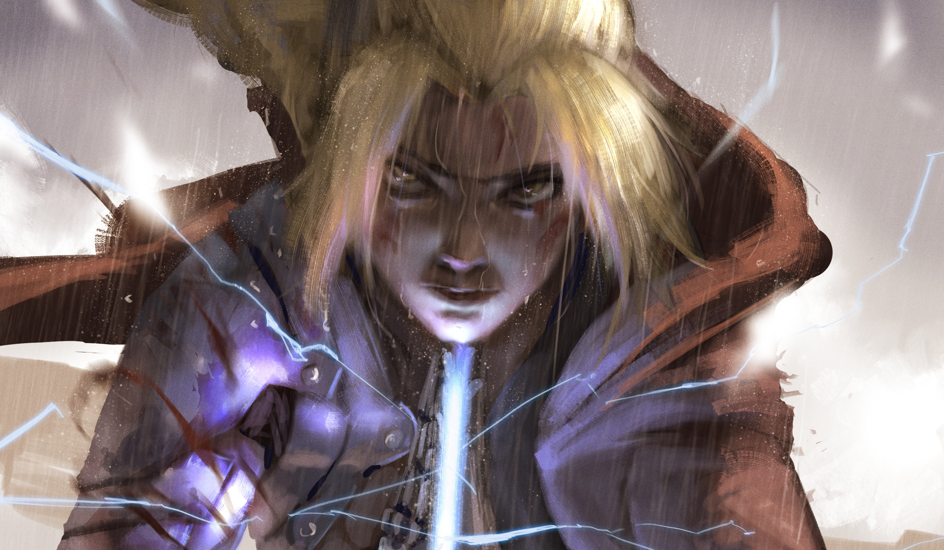 Edward Elric from Fullmetal Alchemist in the rain HD Wallpaper
