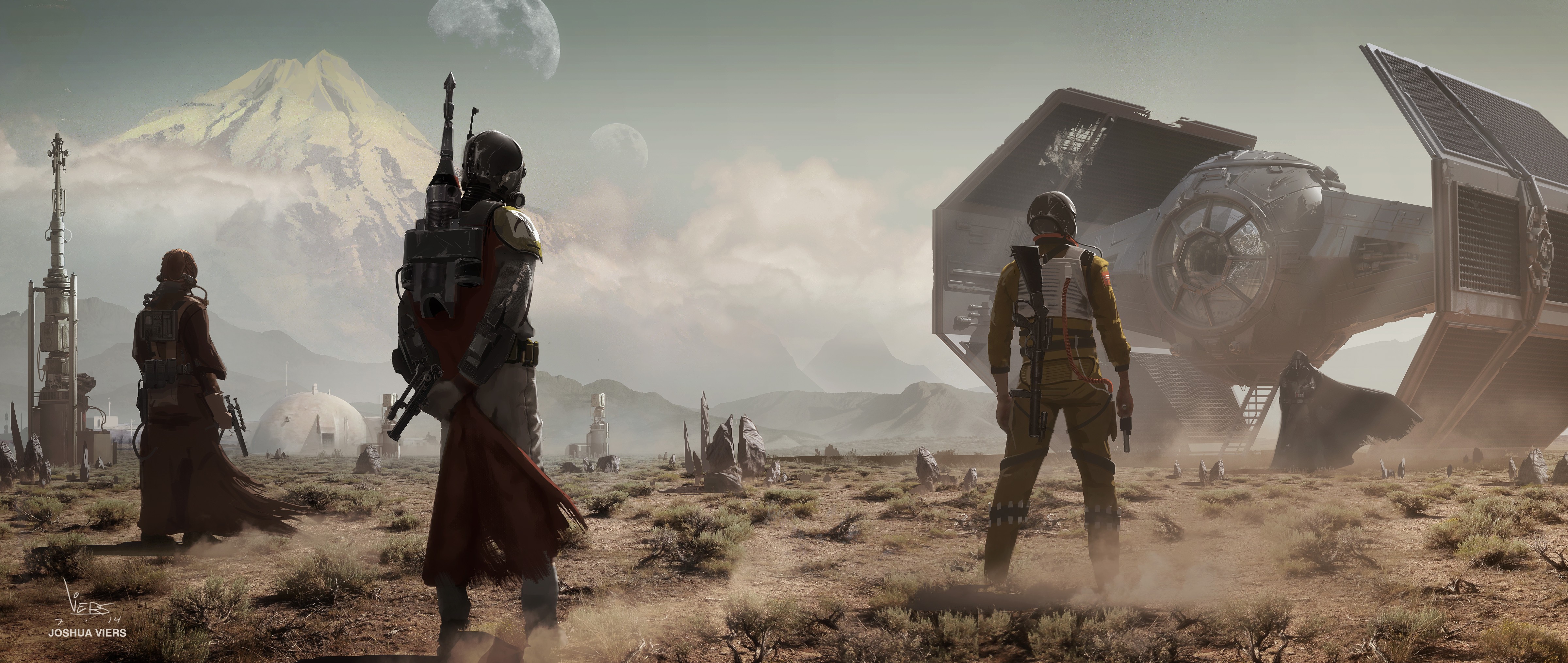 Star Wars TIE Advanced on a desert planet HD Wallpaper