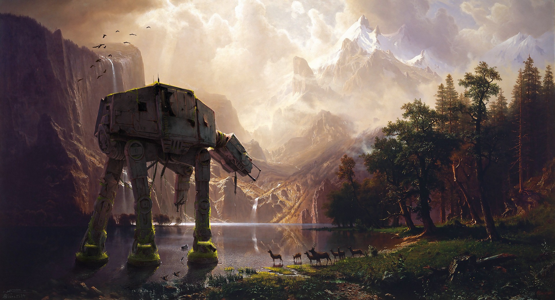 AT-AT Walker in a Mountain Landscape by Albert Bierstadt HD Wallpaper