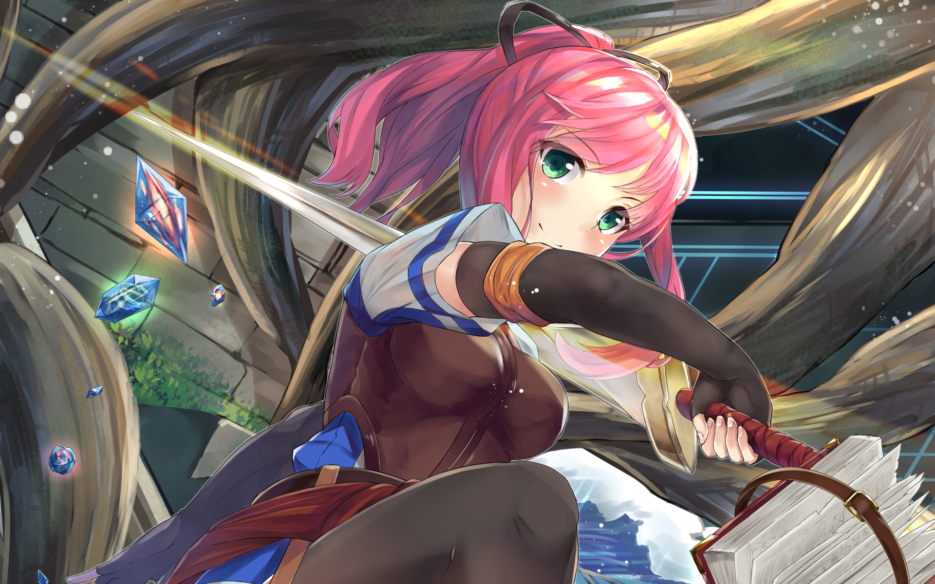 Anime girl with pink hair and sword HD Wallpaper