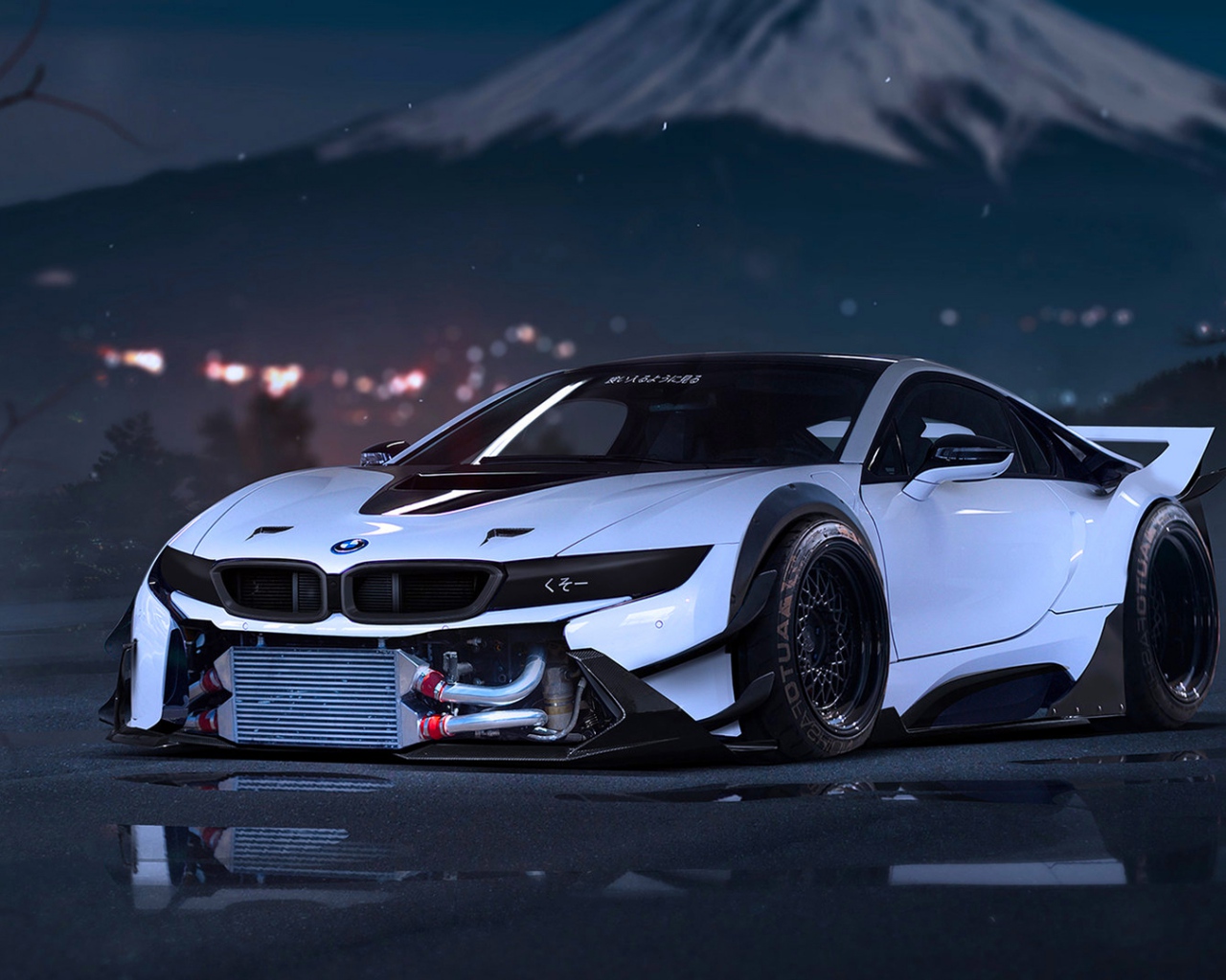 White BMW i8 with widebody kit and intercooler HD Wallpaper
