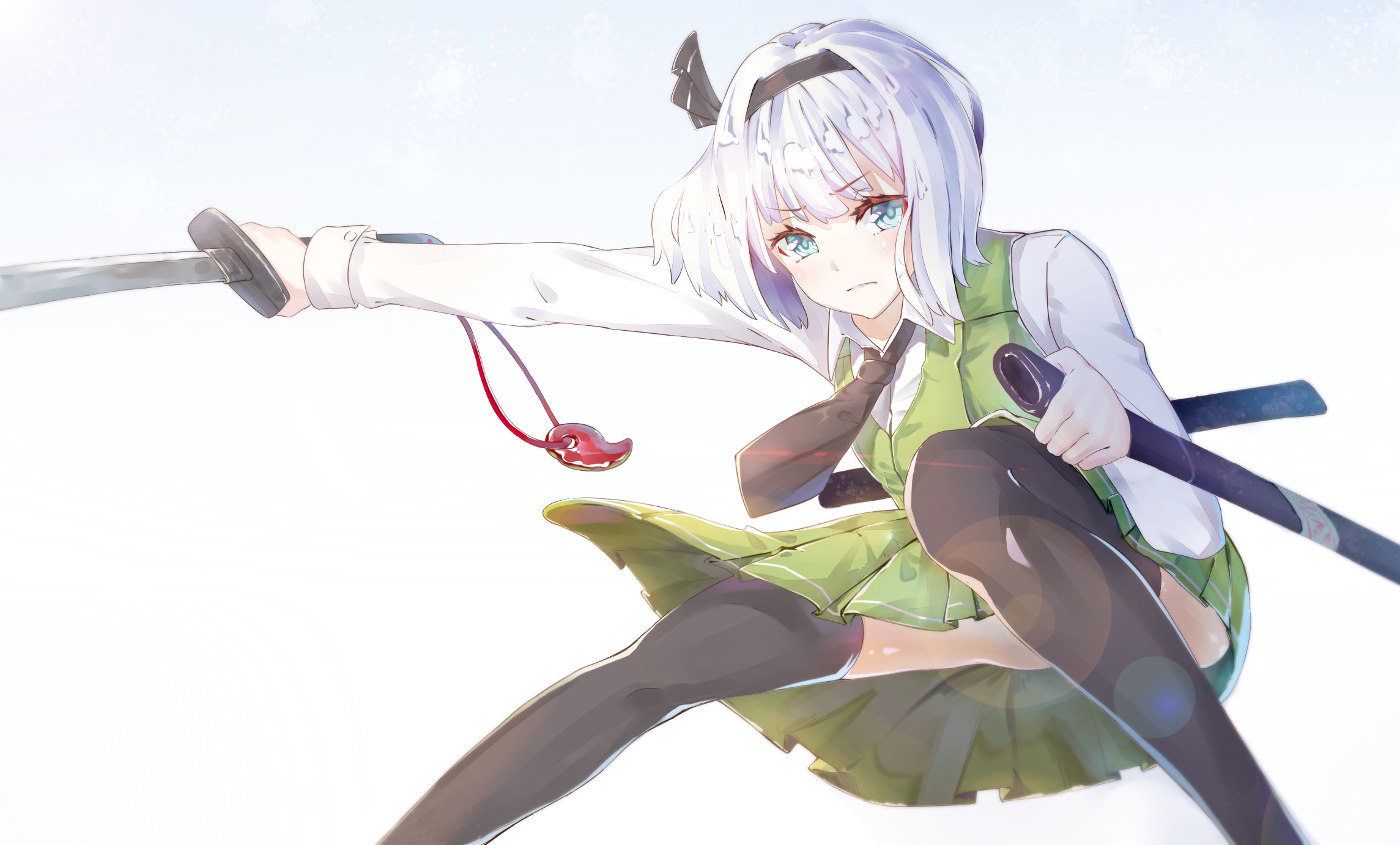 Konpaku Youmu from Touhou with a katana HD Wallpaper