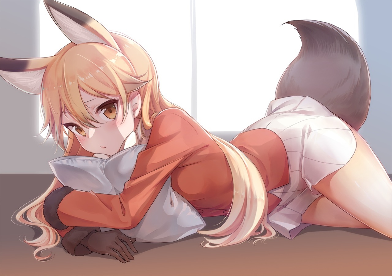animal ears, gloves, brown eyes, anime girls, tail, skirt, foxgirl, anthropomorphism, Kemono Friends, blonde, long hair, Red fox (Kemono friends) HD Wallpaper