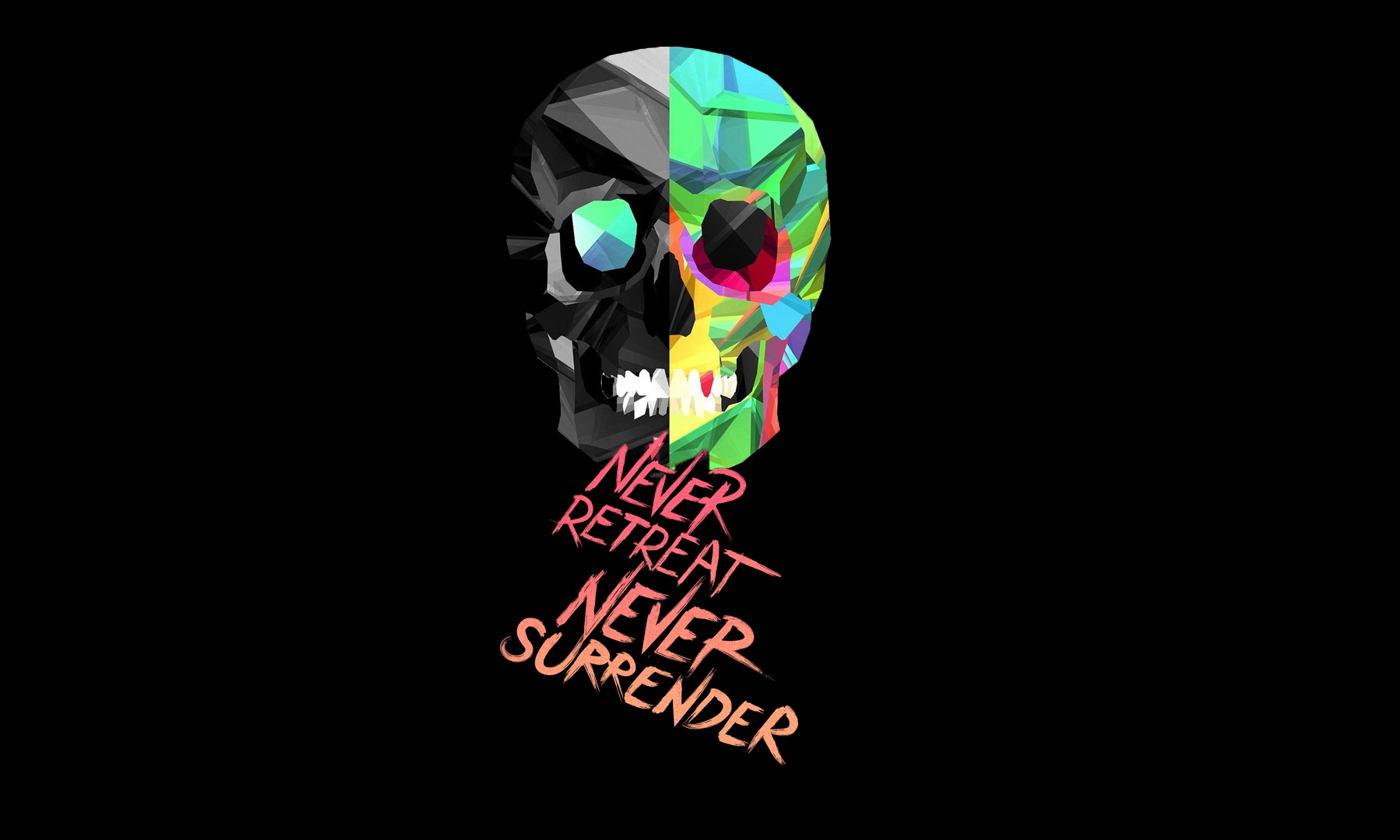 Geometric Skull with Text "Never Retreat Never Surrender" HD Wallpaper