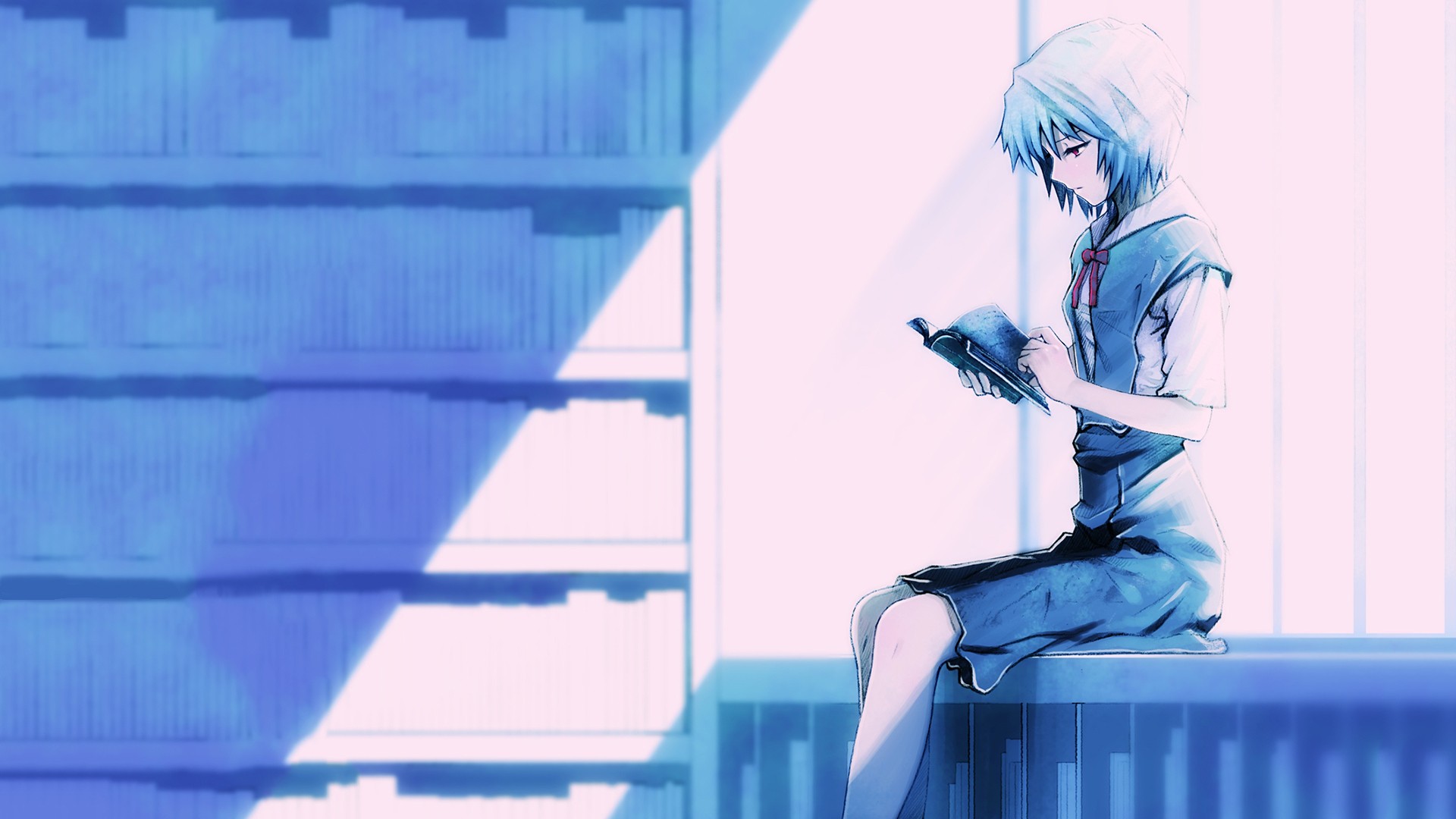 Rei Ayanami from Neon Genesis Evangelion reading a book HD Wallpaper