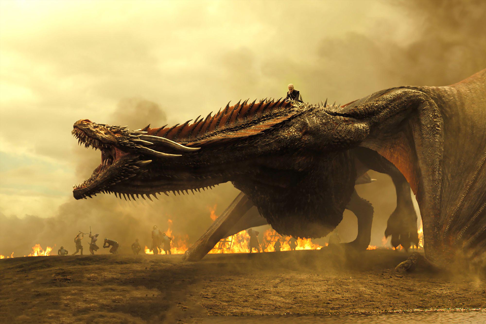 Daenerys Targaryen riding Drogon in Game of Thrones HD Wallpaper