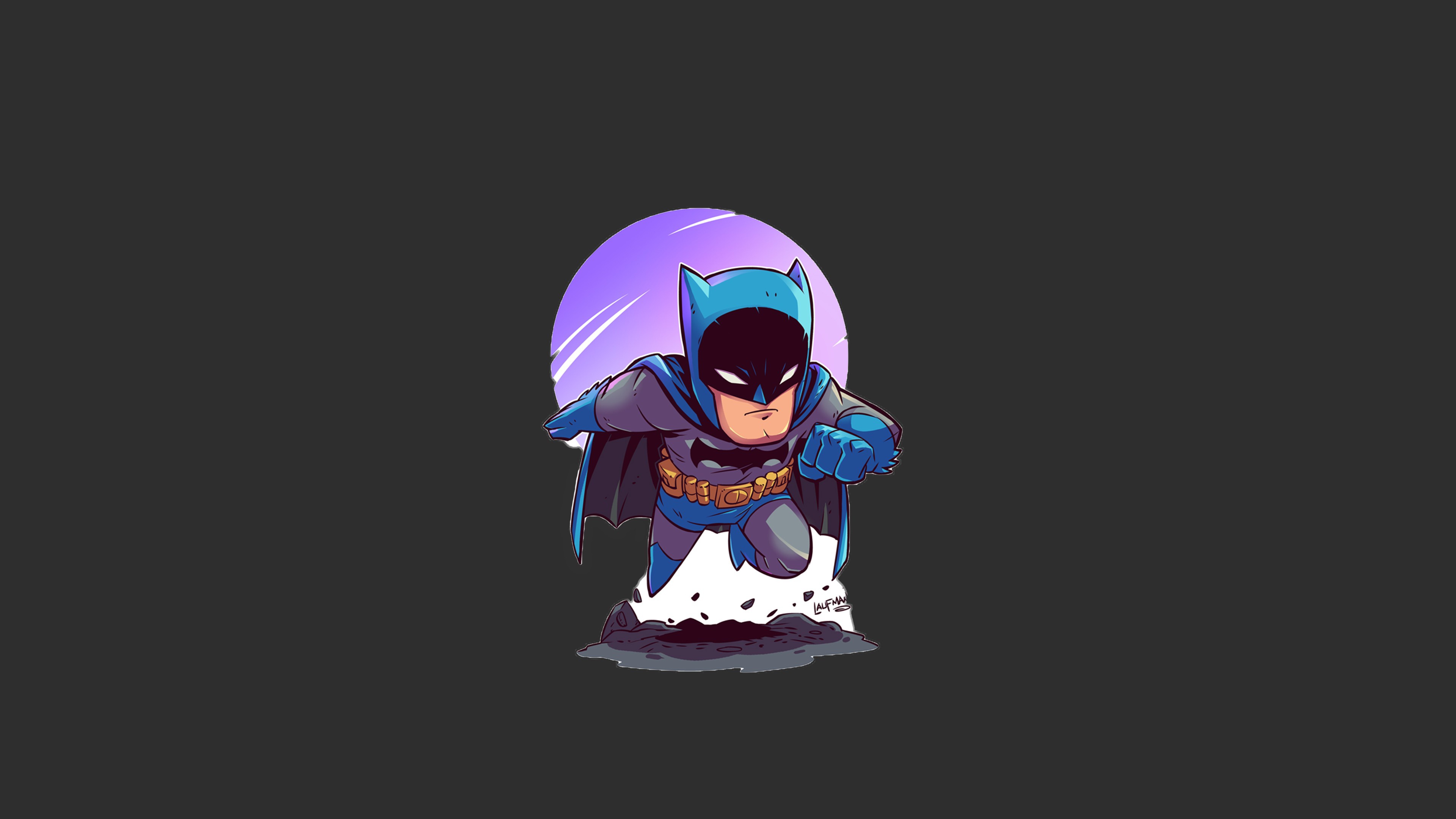 Chibi Batman running with purple circle background HD Wallpaper