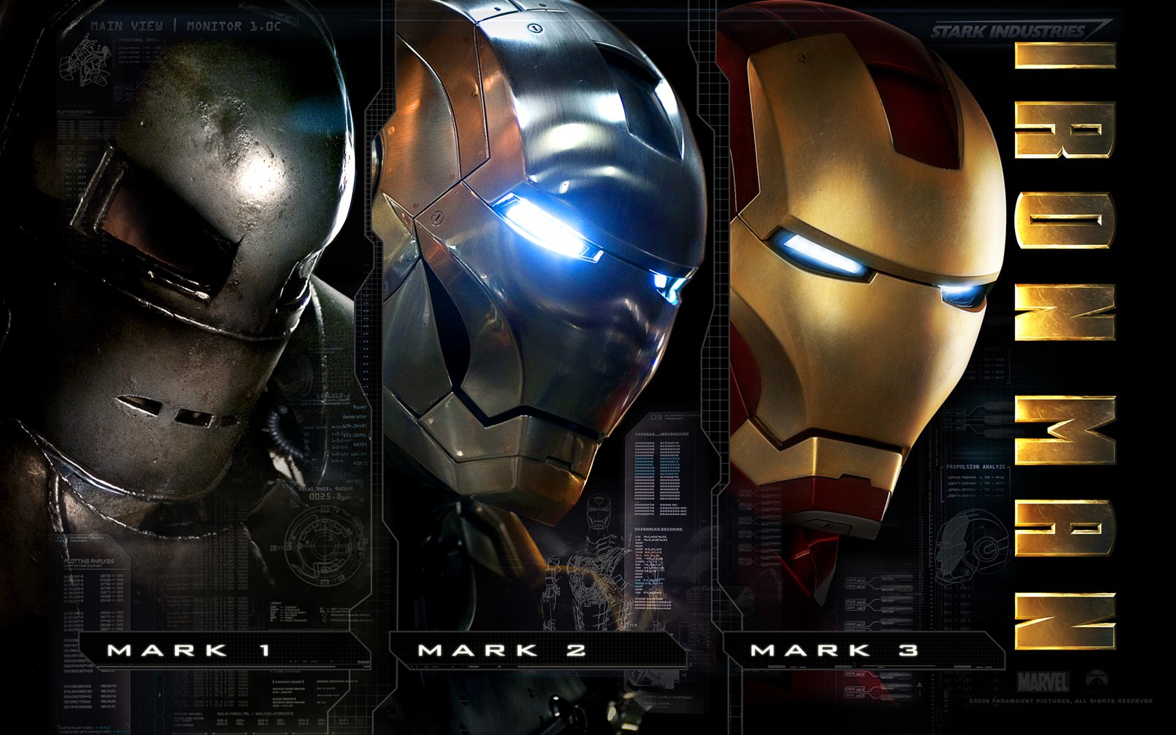 Iron Man Mark 1, Mark 2, and Mark 3 Helmets HD Wallpaper