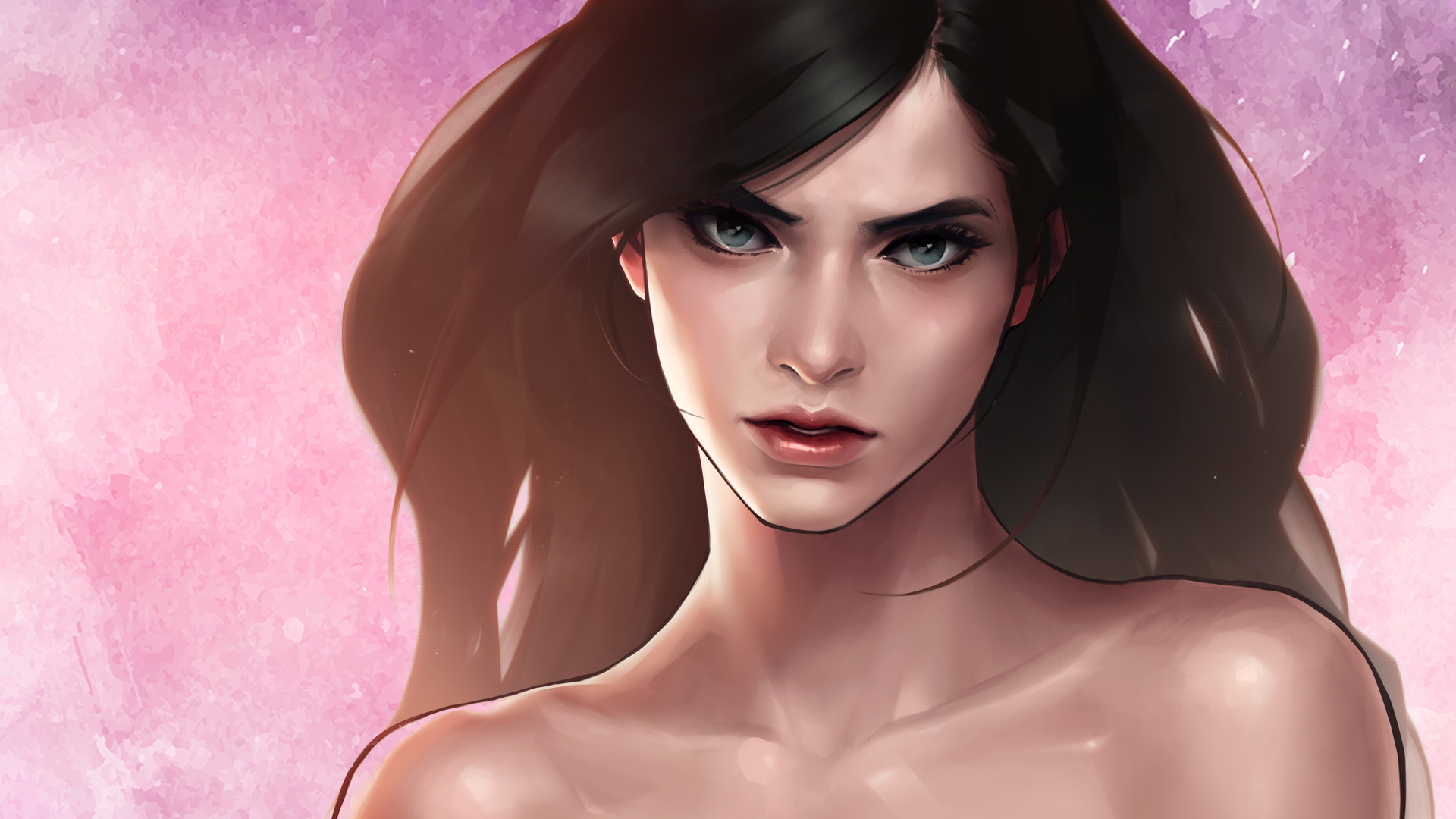 Portrait of a woman with dark hair HD Wallpaper