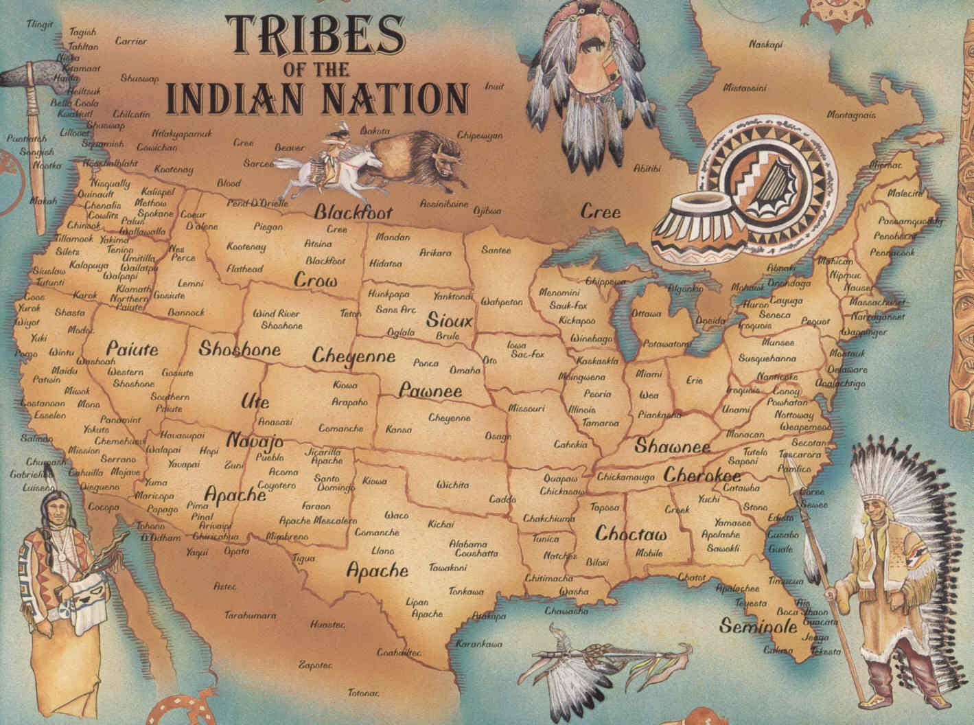 Map of Native American Tribes of North America HD Wallpaper