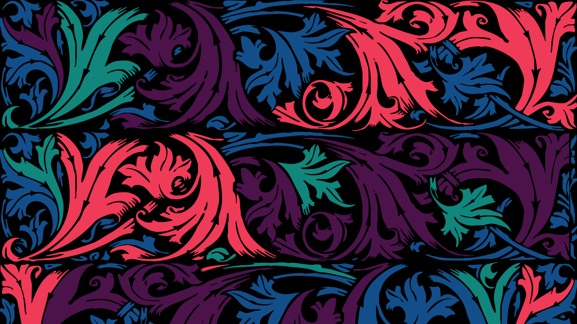 Colorful abstract floral pattern with swirling leaves HD Wallpaper