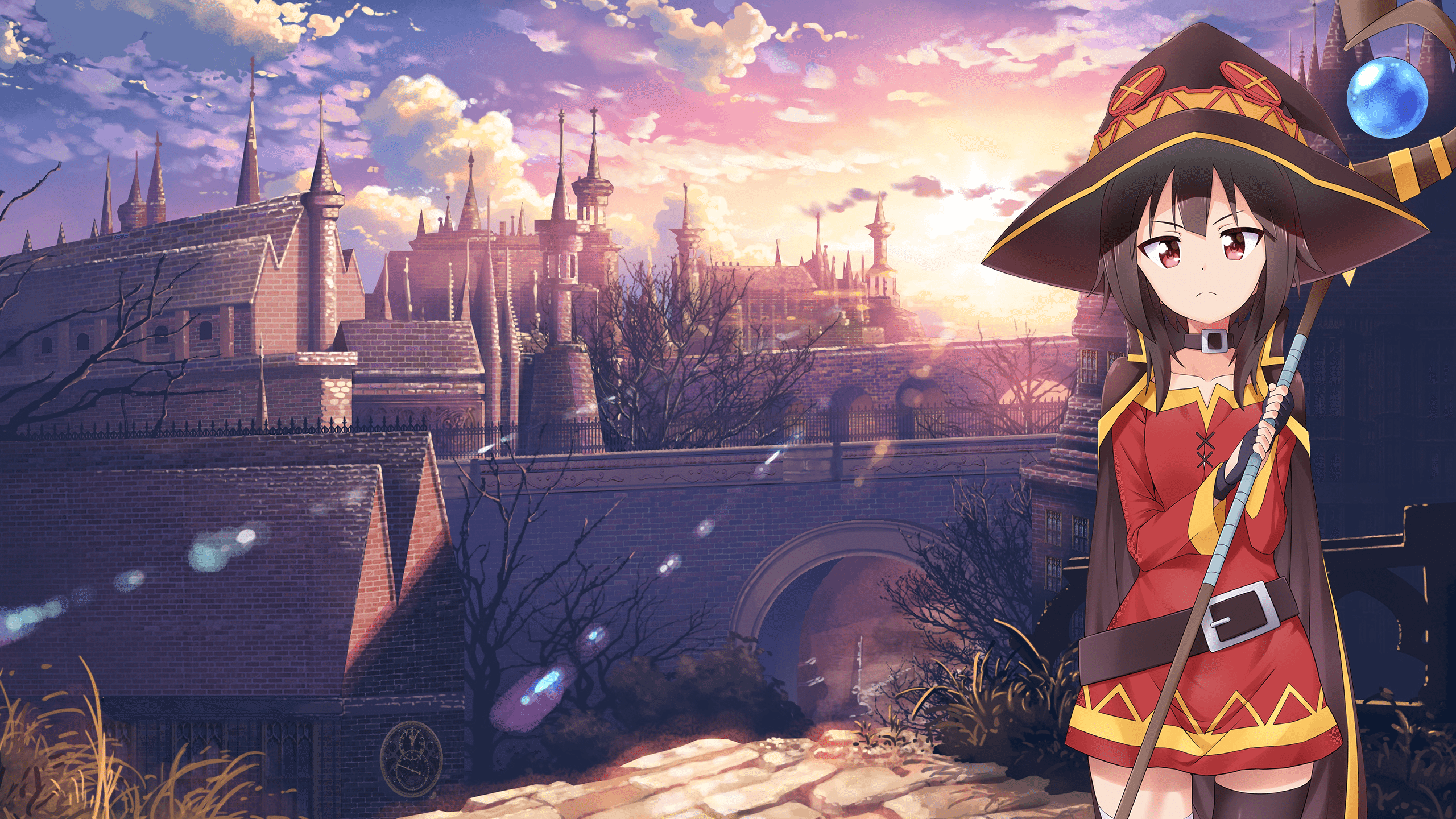 Megumin from Kono Subarashii Sekai ni Shukufuku wo! in a fantasy city HD Wallpaper