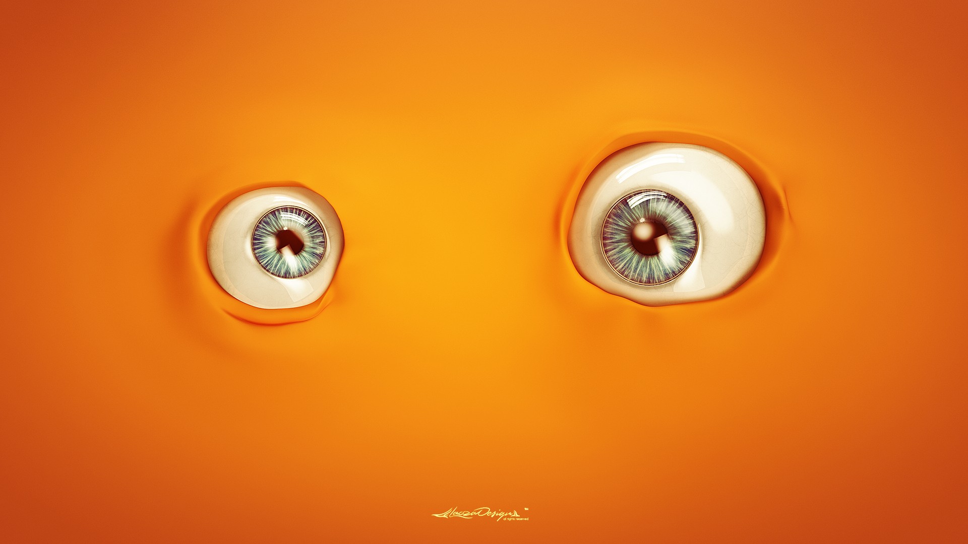 Orange background with two cartoon eyes HD Wallpaper