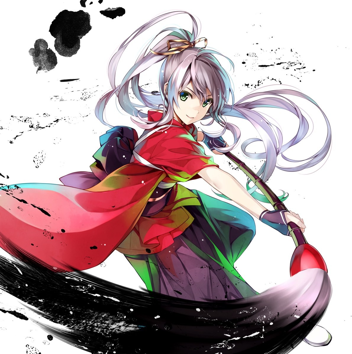 Anime girl with a large brush HD Wallpaper