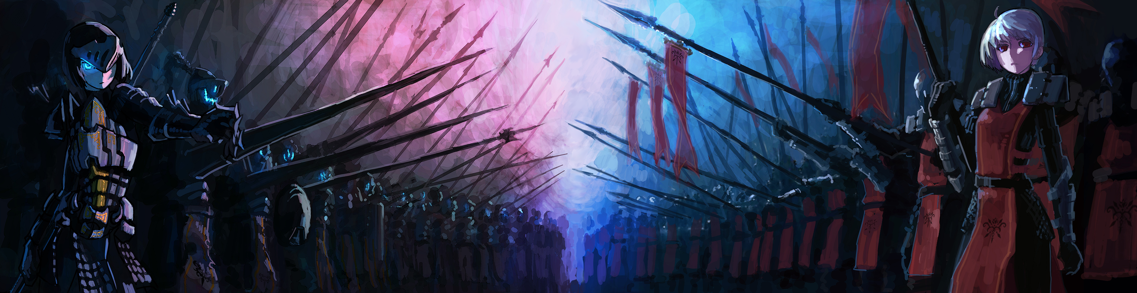 Anime soldiers with spears and armor HD Wallpaper