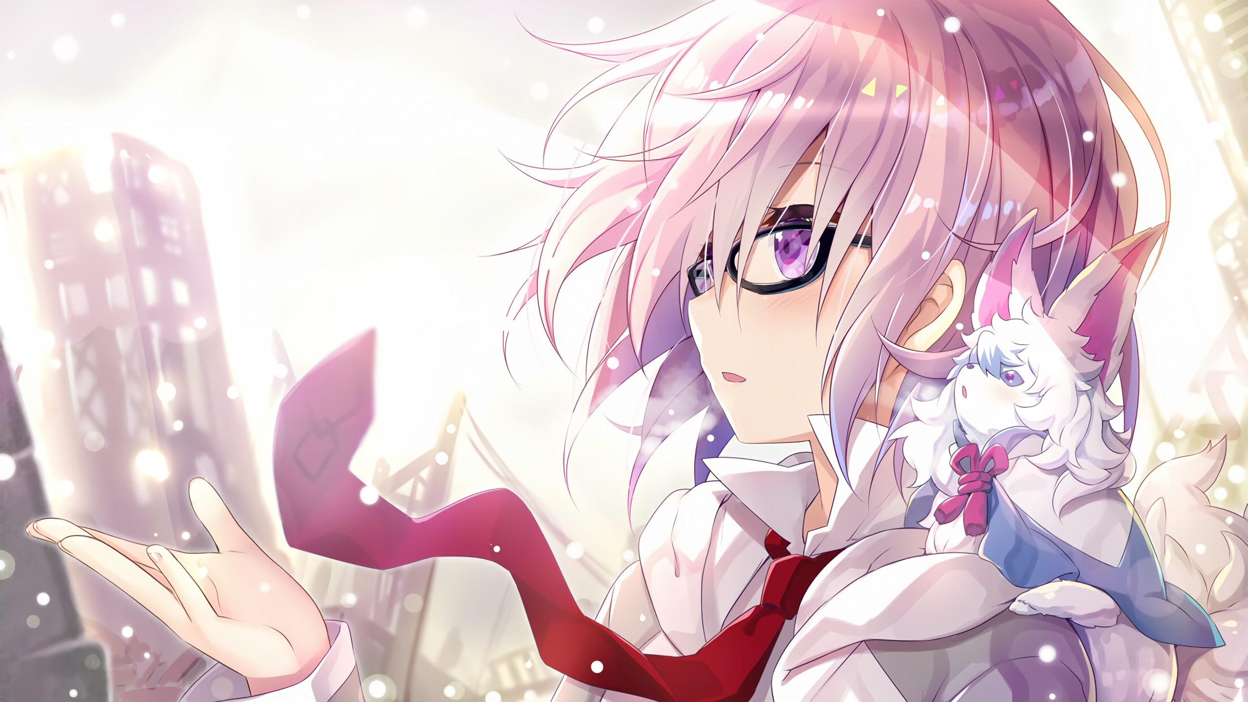 Mashu Kyrielight from Fate/Grand Order with a fox-like creature HD Wallpaper