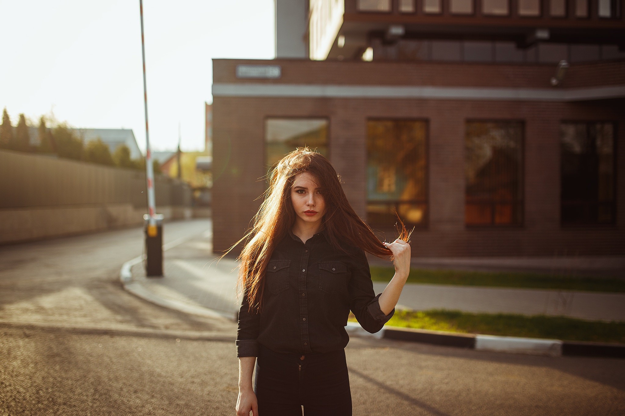 Woman in black clothing outdoors HD Wallpaper