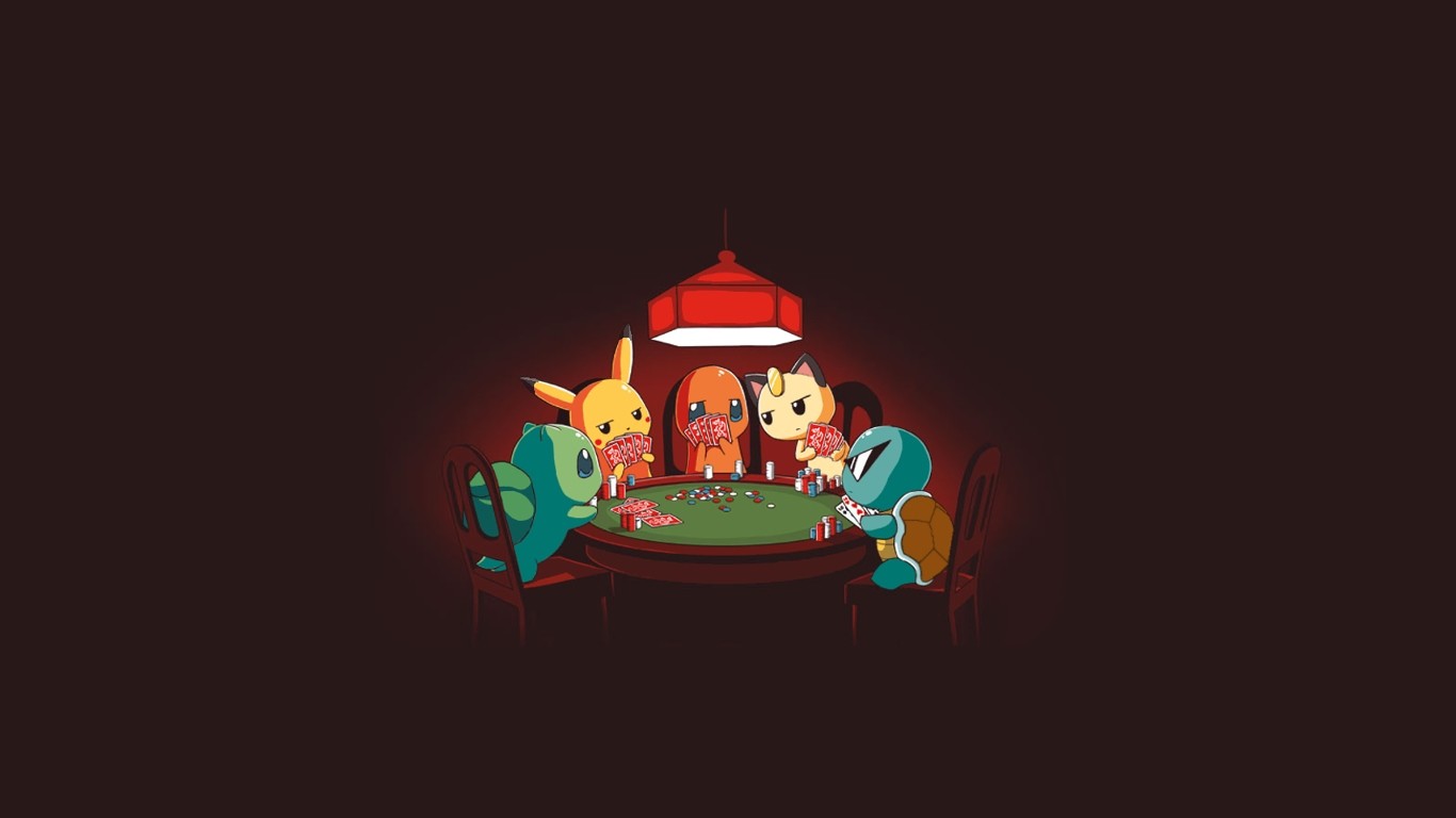 Pokemon playing poker under a red lamp HD Wallpaper