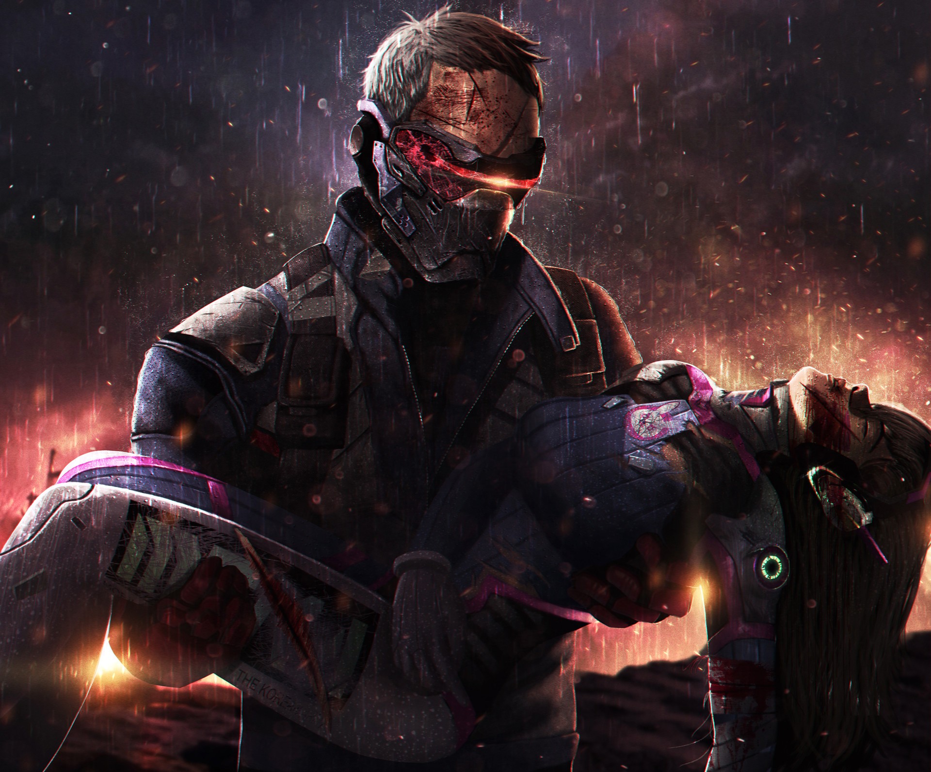Soldier: 76 carrying D.Va from Overwatch HD Wallpaper