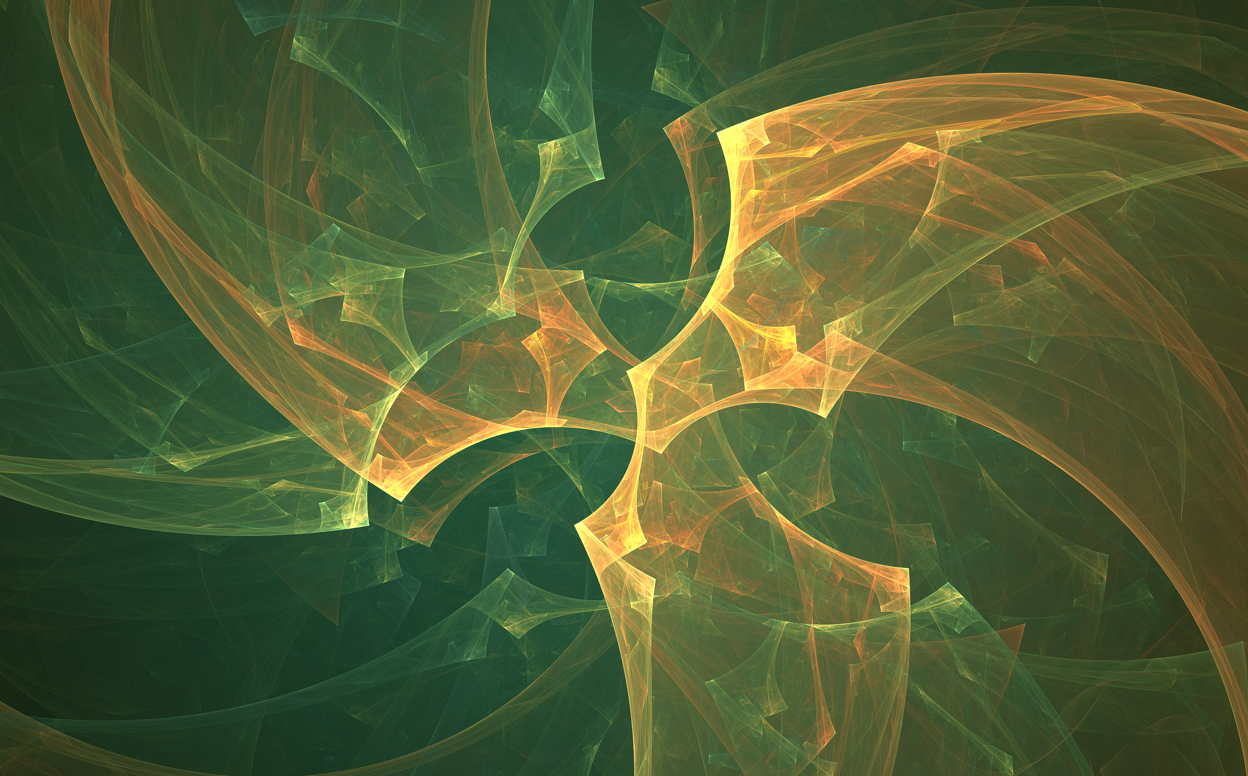 Abstract fractal art with green and orange hues HD Wallpaper
