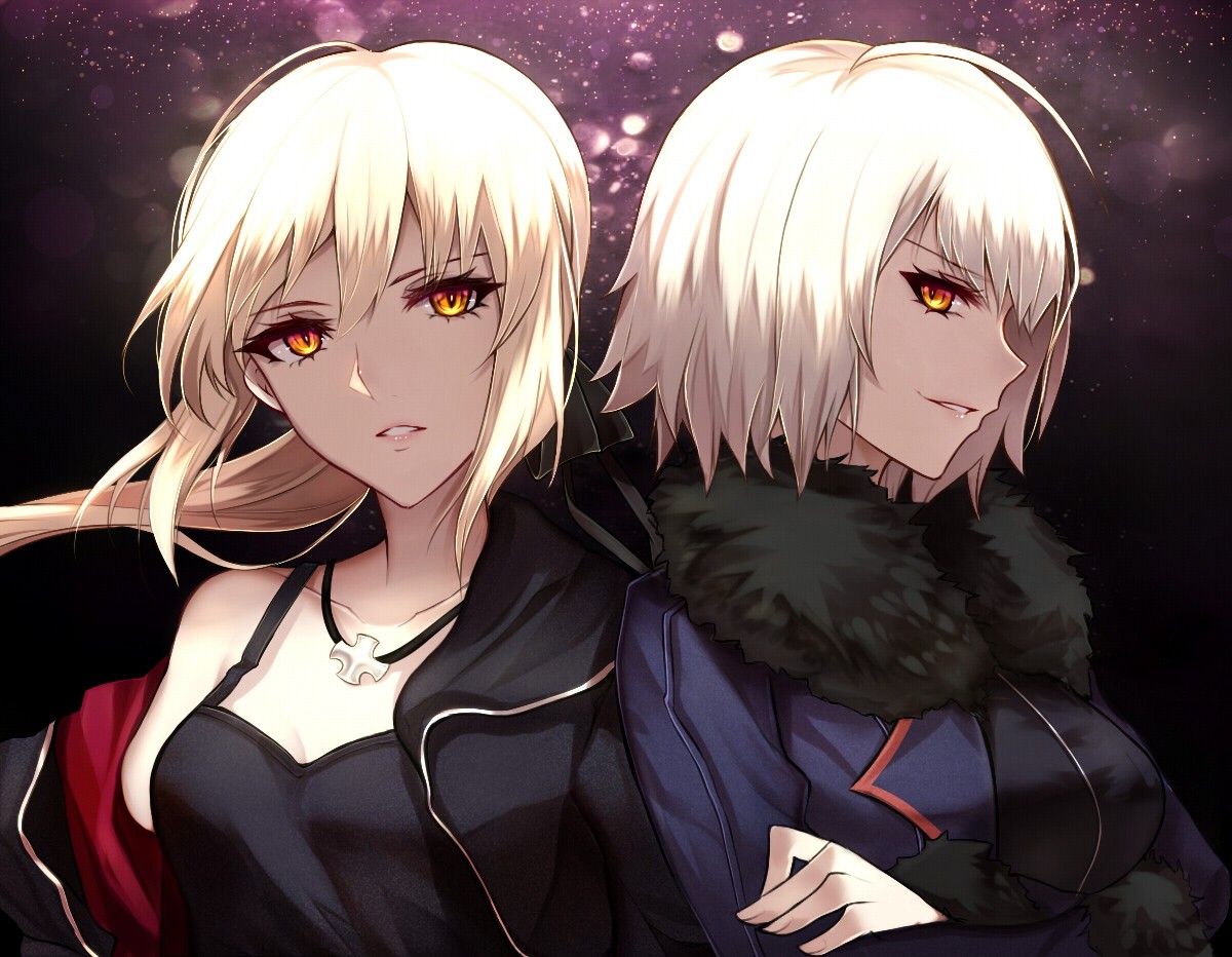 long hair Avenger (FateGrand Order) Jeanne darc alter blonde Saber Alter short hair orange eyes Fate Series FateGrand Order Saber ponytail necklace HD Wallpaper