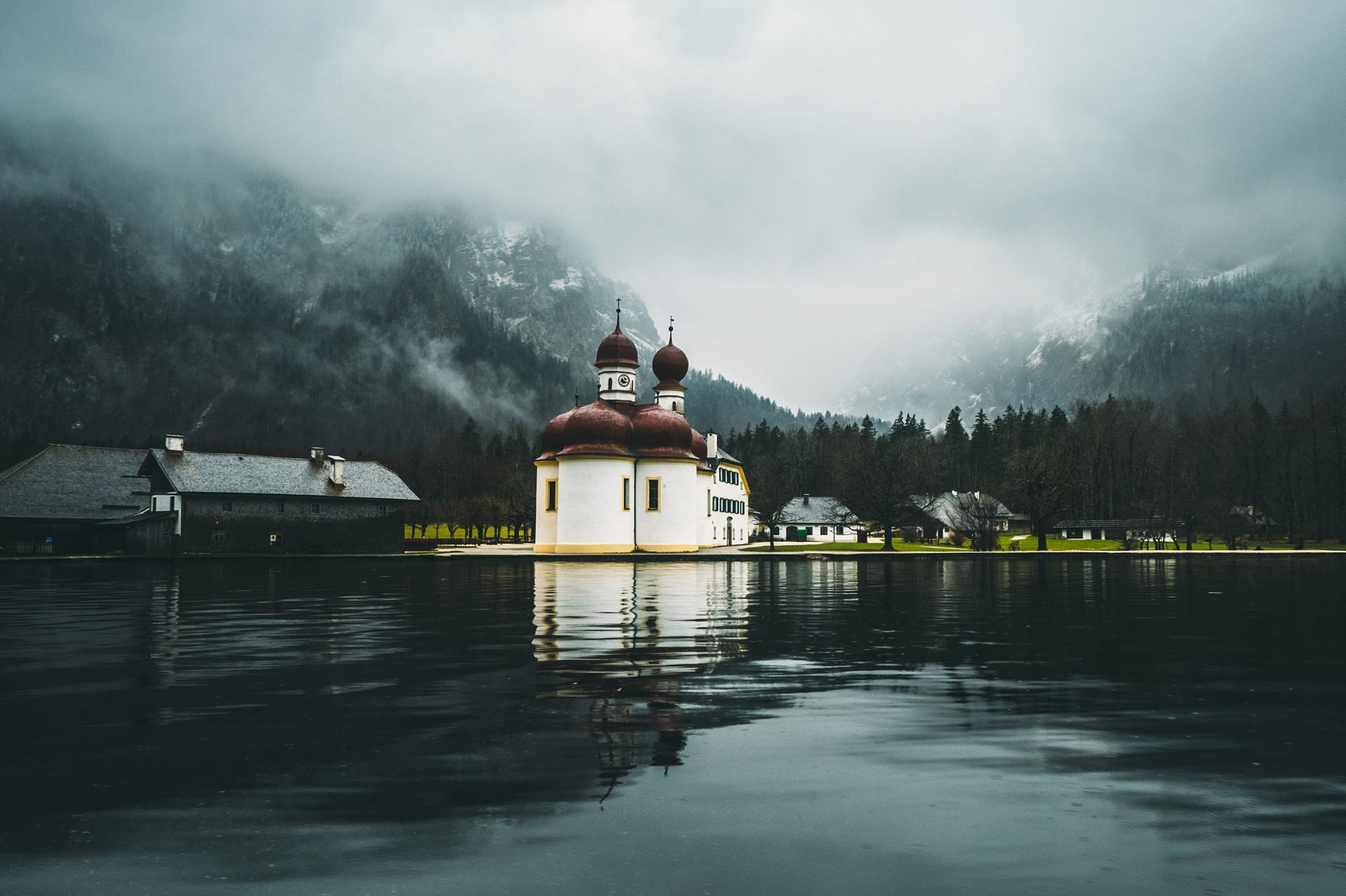St. Bartholomew's Church on Königssee Lake, Germany HD Wallpaper