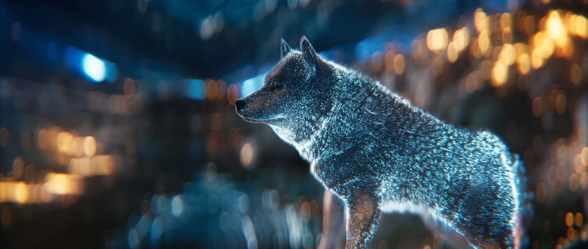 A glowing wolf in a bokeh background HD Wallpaper