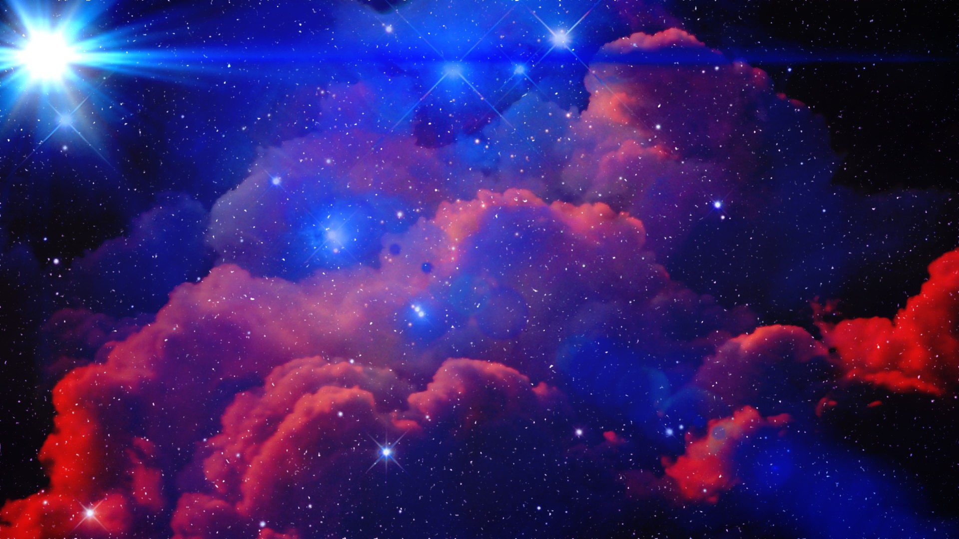 Cosmic clouds and stars with lens flares HD Wallpaper