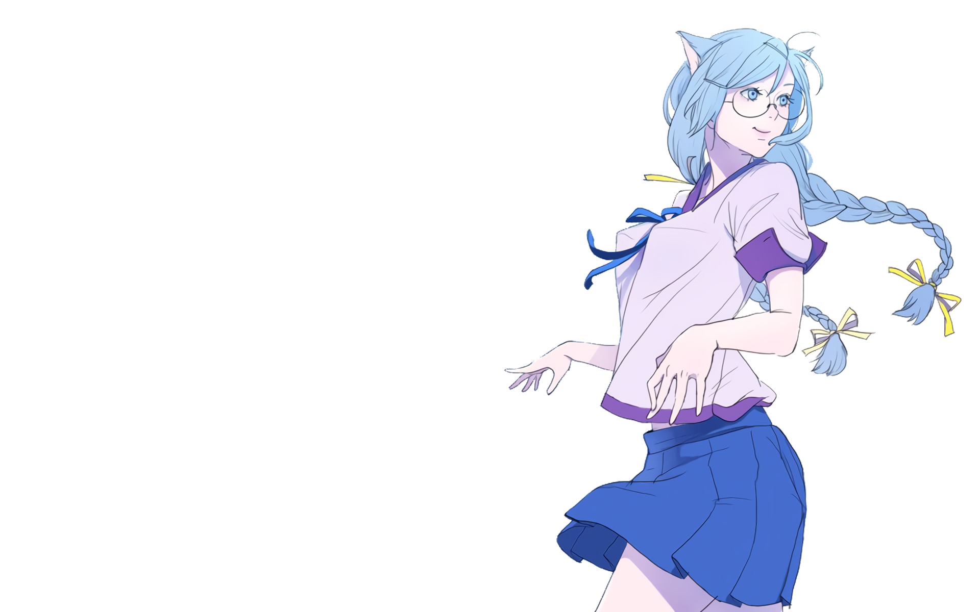 Hanekawa Tsubasa from Monogatari Series with Nekomimi and Glasses HD Wallpaper