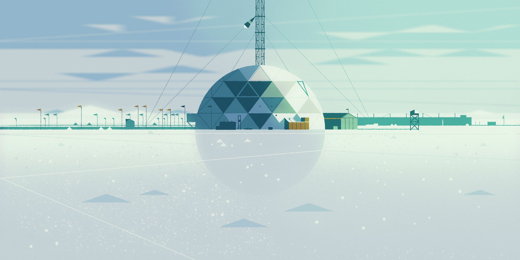 Geodesic dome research station in a snowy landscape HD Wallpaper