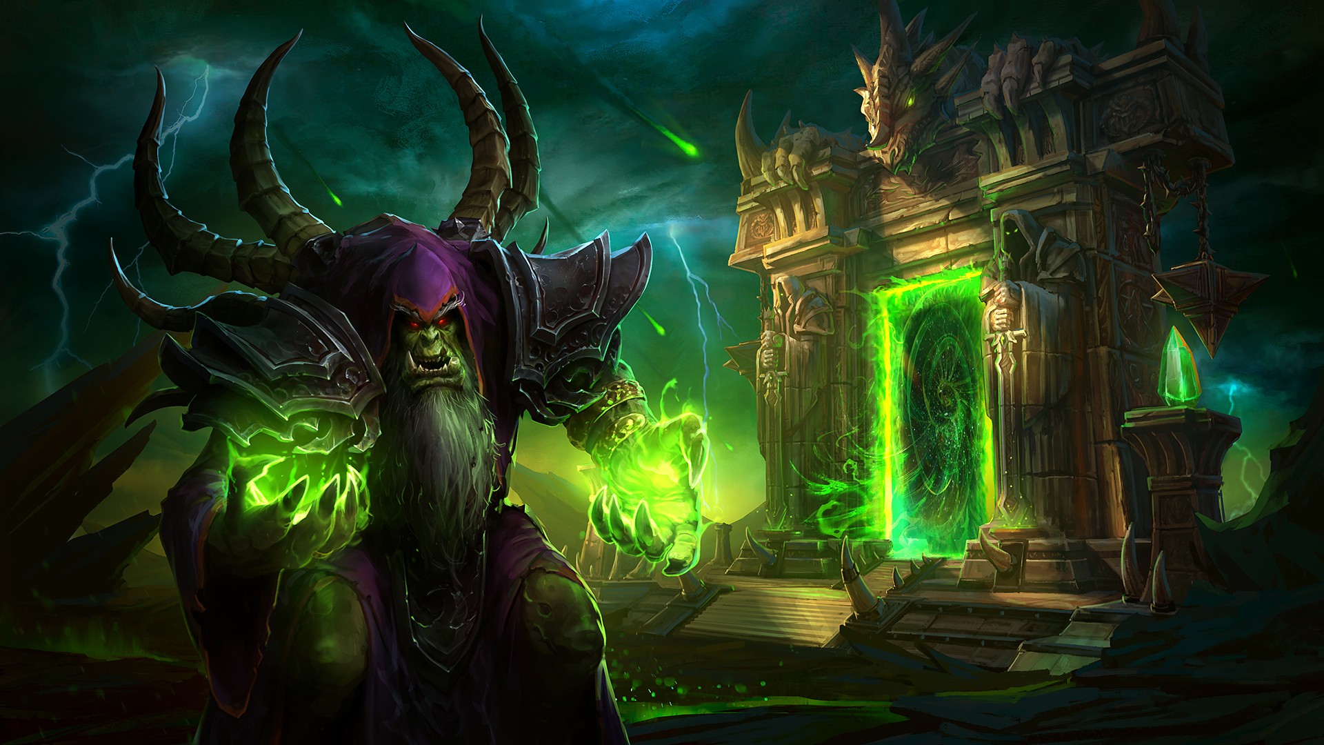 Gul'dan from Warcraft casting a spell near a portal HD Wallpaper