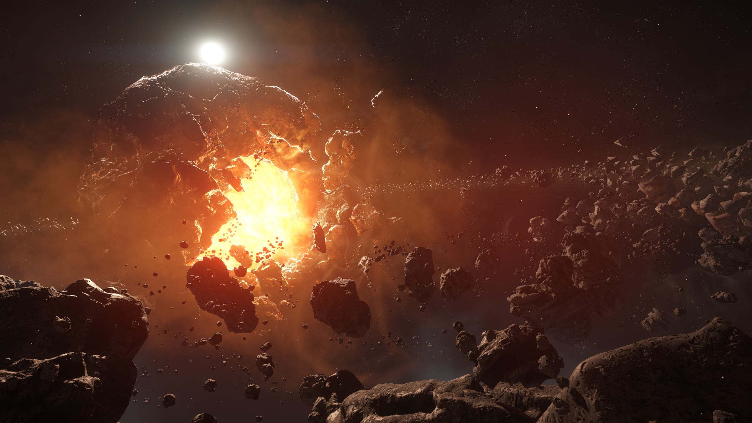Star Citizen asteroid field explosion HD Wallpaper
