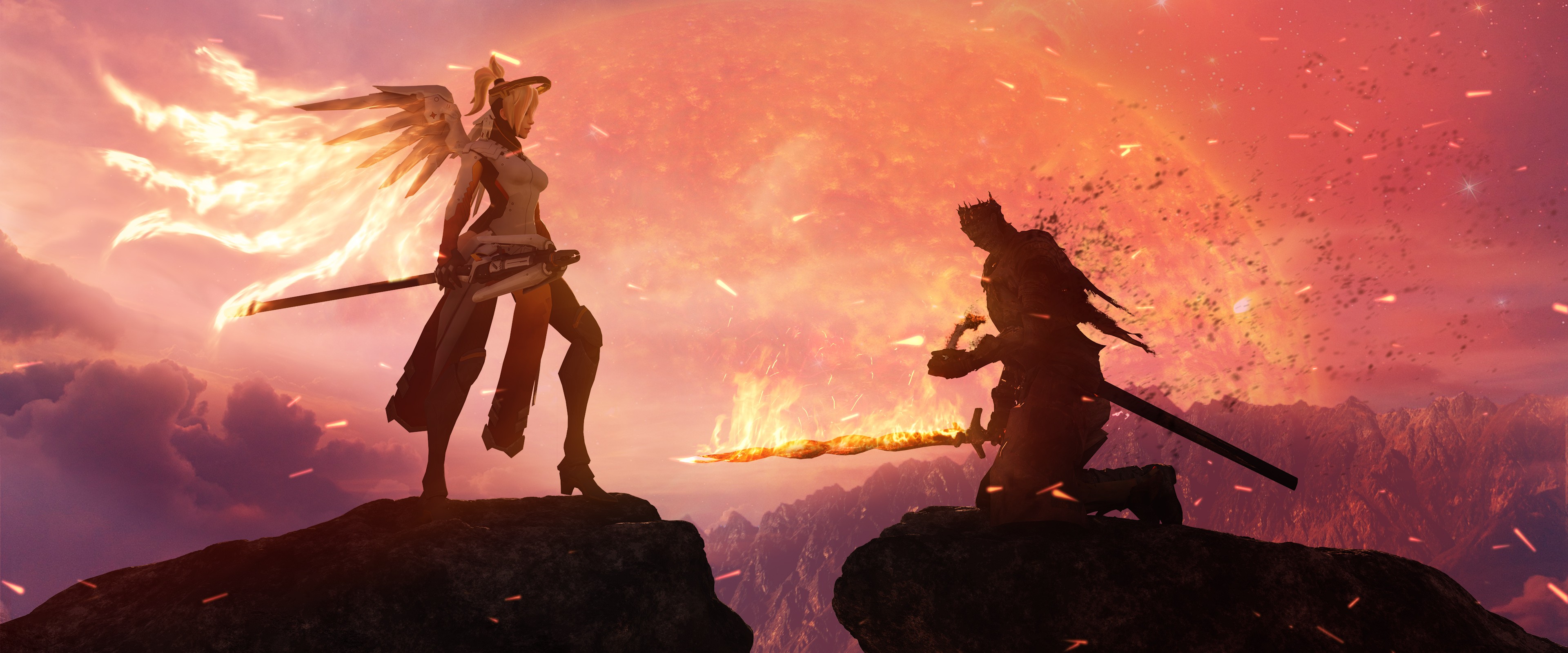 Mercy from Overwatch and Dark Souls character crossover HD Wallpaper
