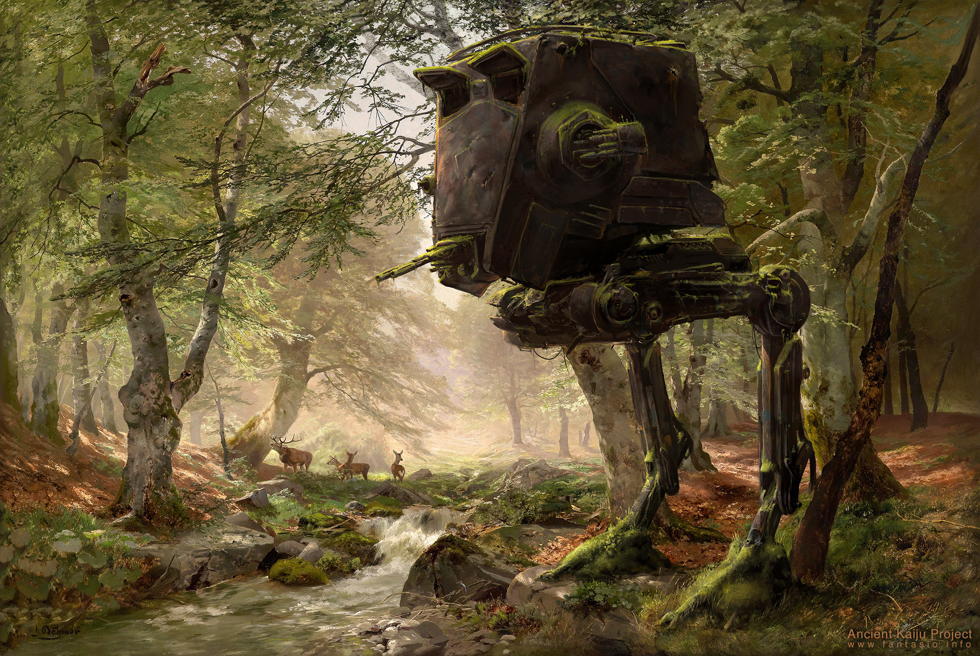 AT-ST Walker in a Forest with Deer HD Wallpaper