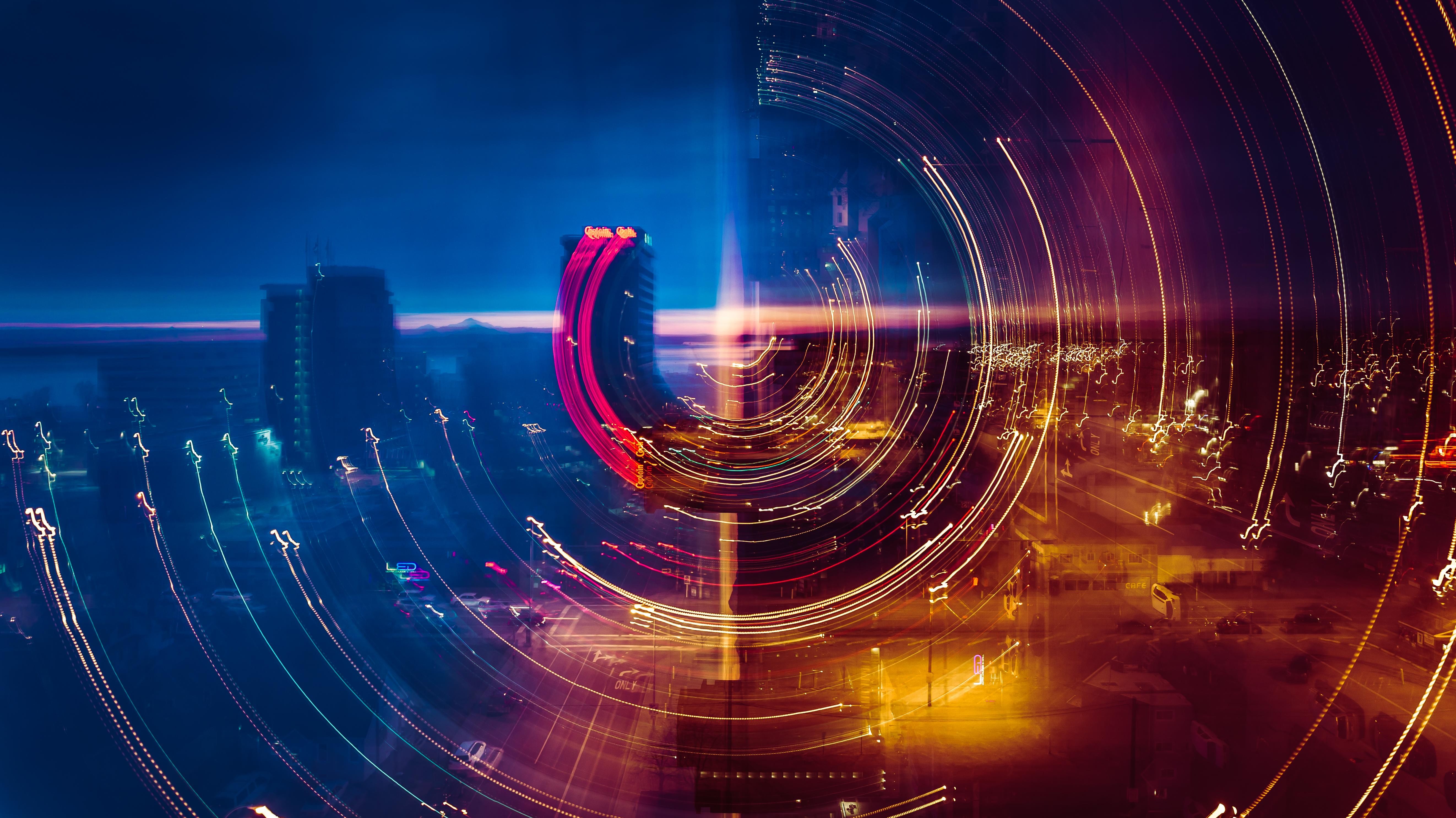 Cityscape at night with light trails HD Wallpaper