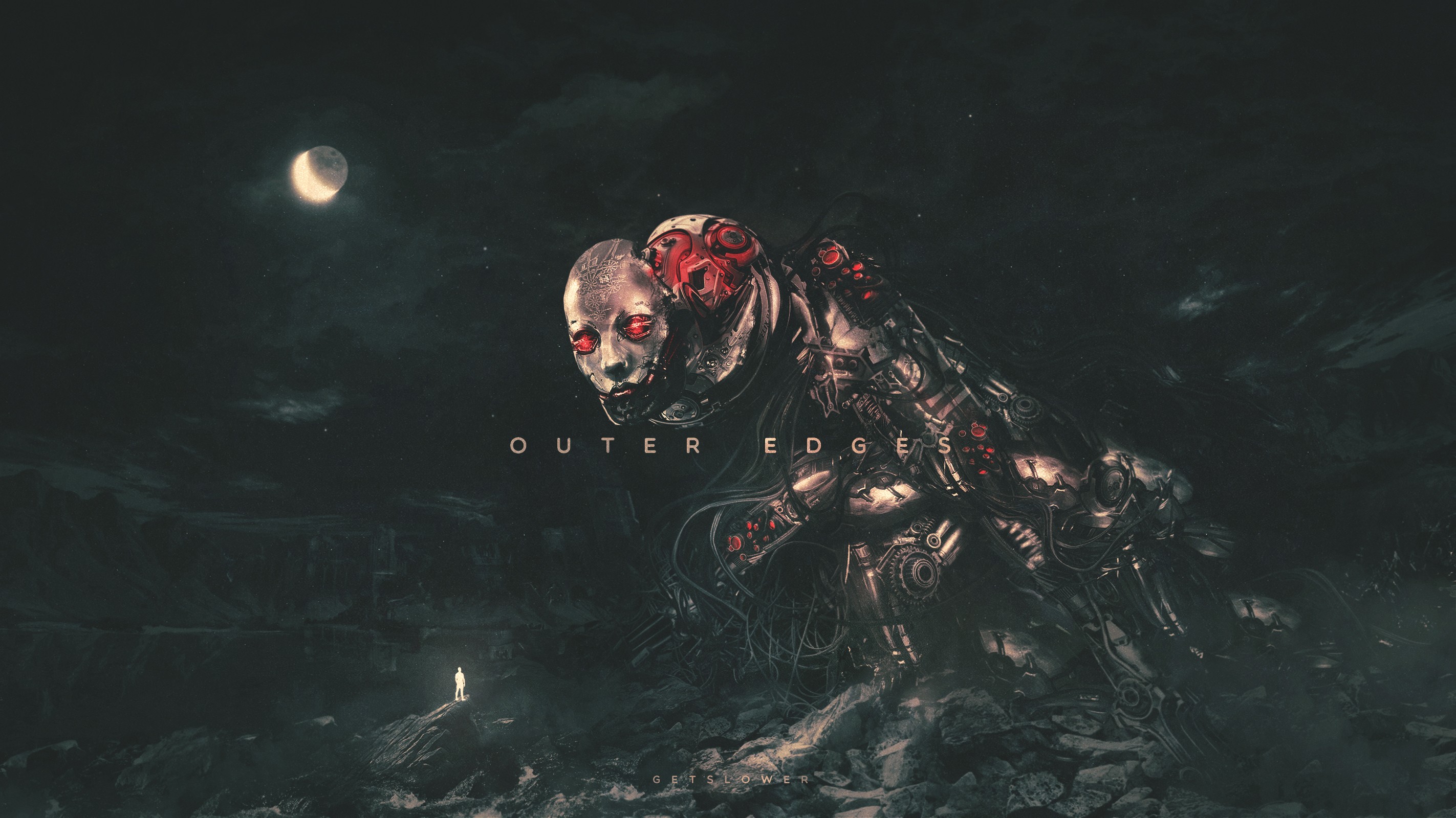 Outer Edges techno-punk robot with human face HD Wallpaper