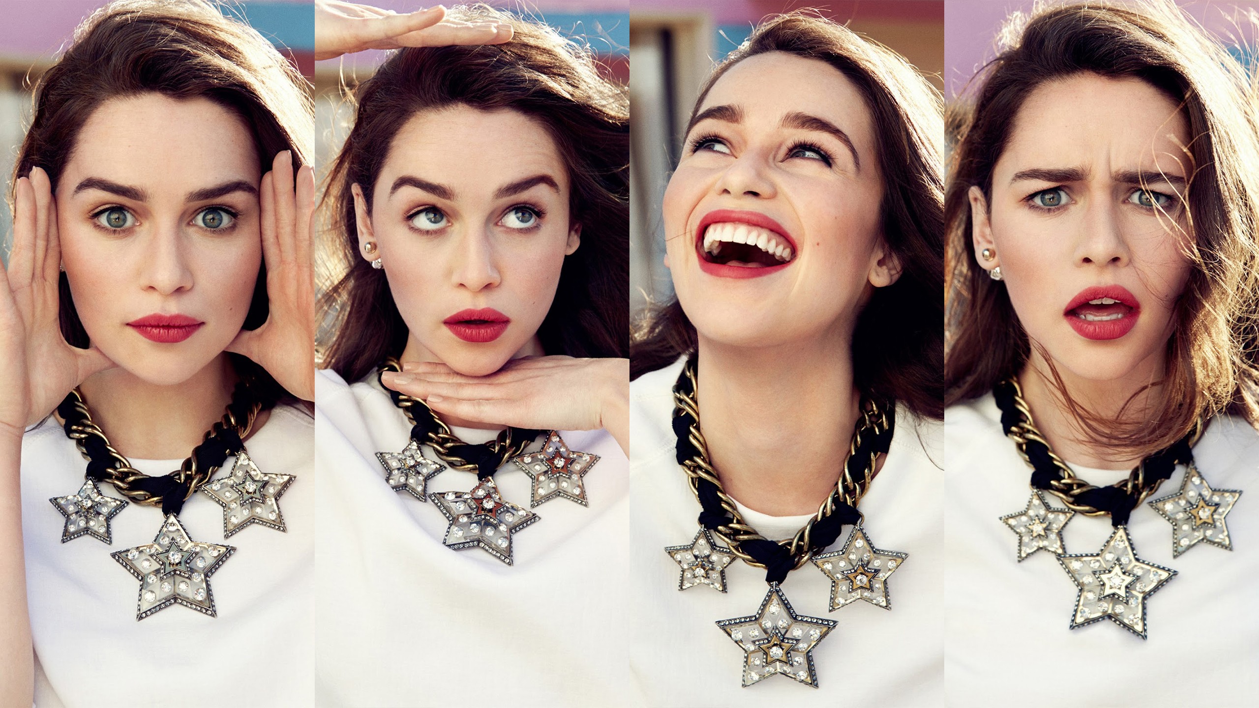 Emilia Clarke collage with star necklace HD Wallpaper