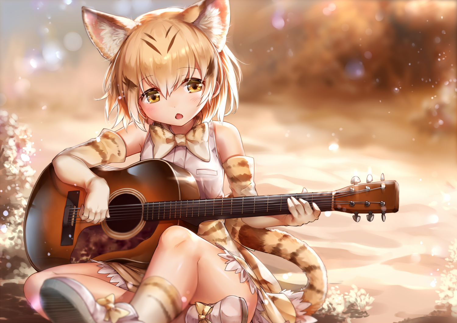 Sand Cat from Kemono Friends playing guitar HD Wallpaper