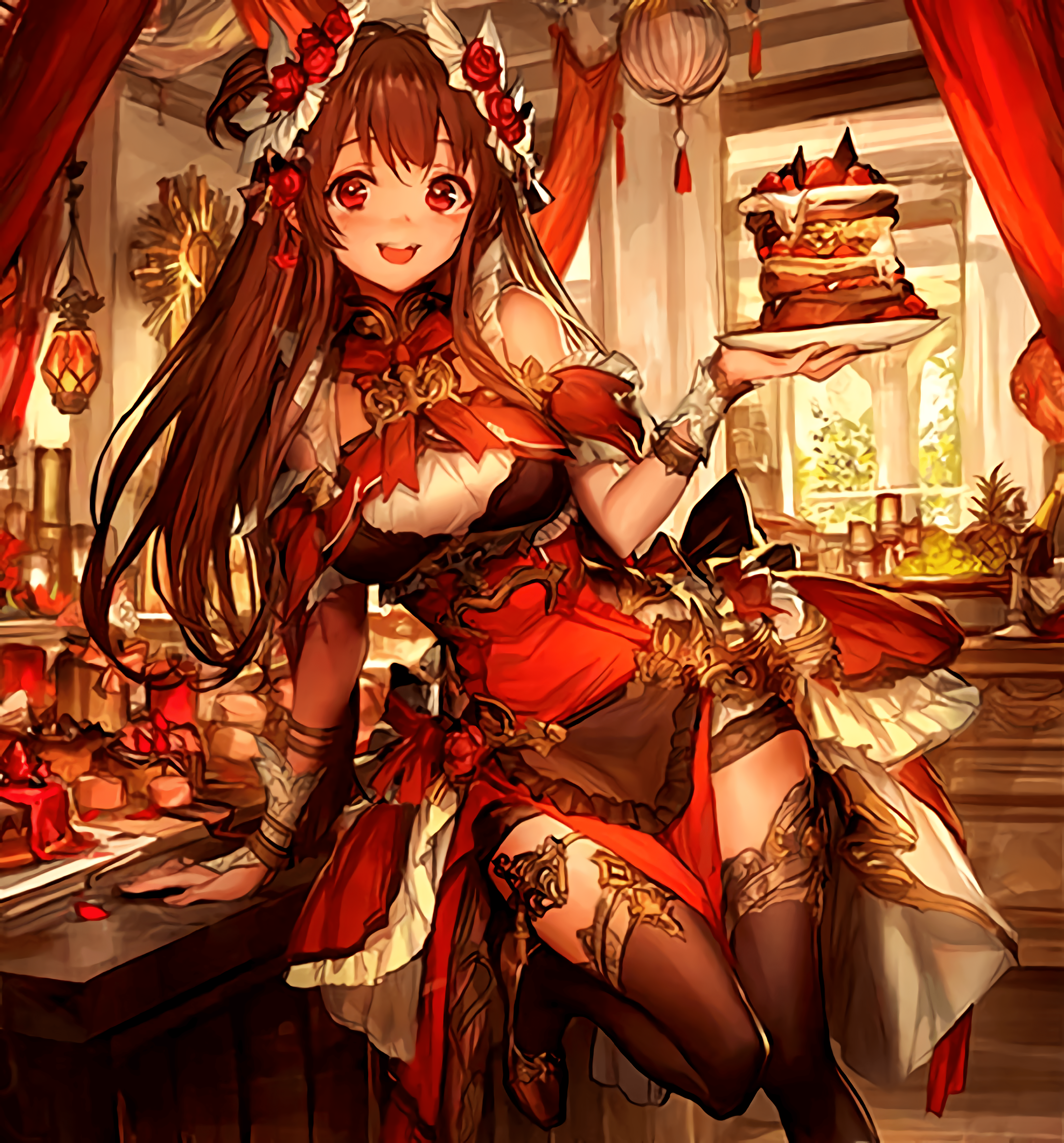 Pamela from Shingeki no Bahamut holding a cake HD Wallpaper
