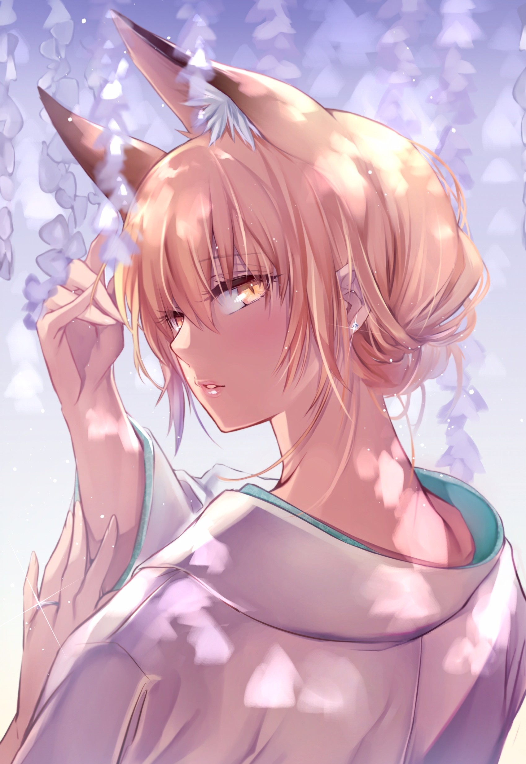 Anime girl with fox ears in a kimono HD Wallpaper