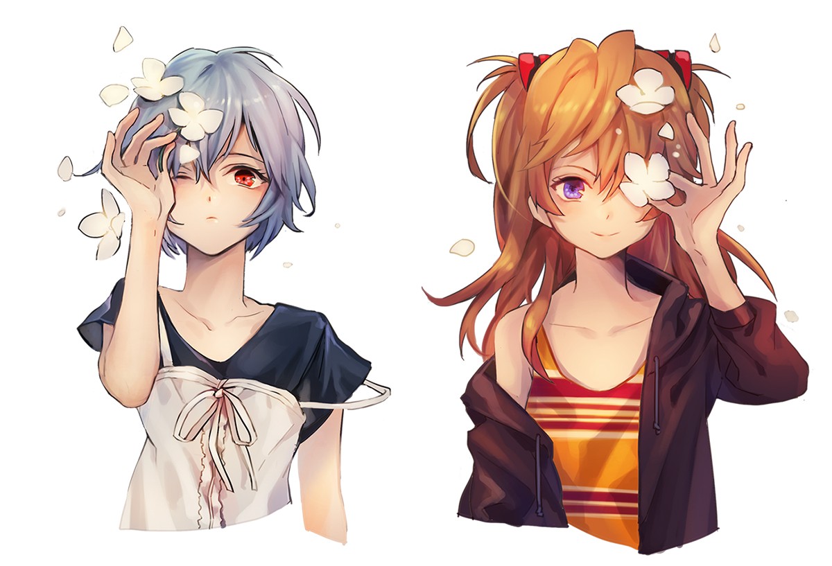 Asuka Langley Soryu and Ayanami Rei from Neon Genesis Evangelion HD Wallpaper
