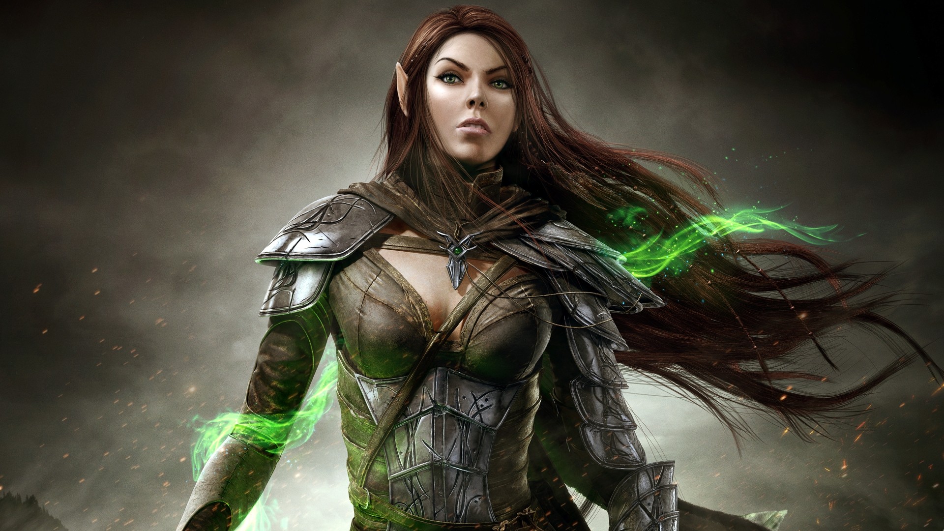 Female Elf Warrior with Green Energy in The Elder Scrolls Online HD Wallpaper