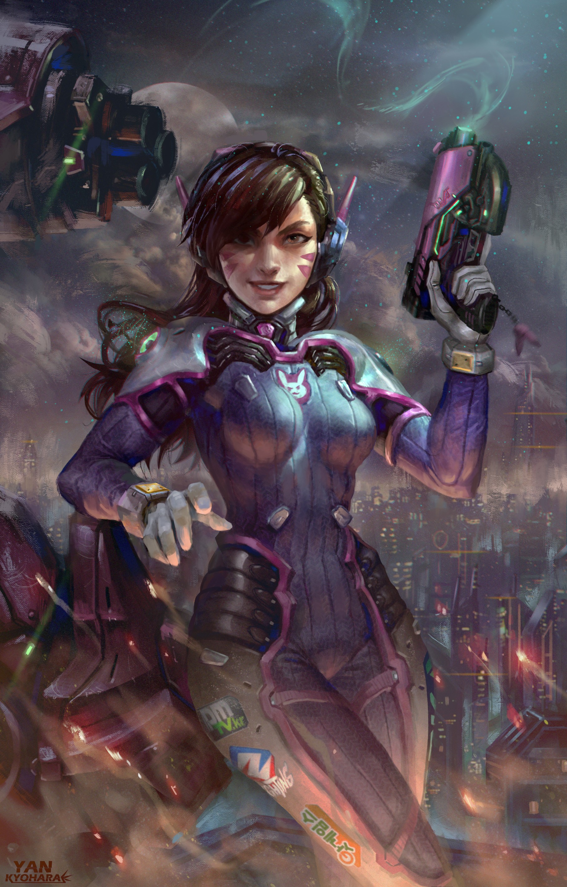 D.Va from Overwatch holding a blaster gun HD Wallpaper