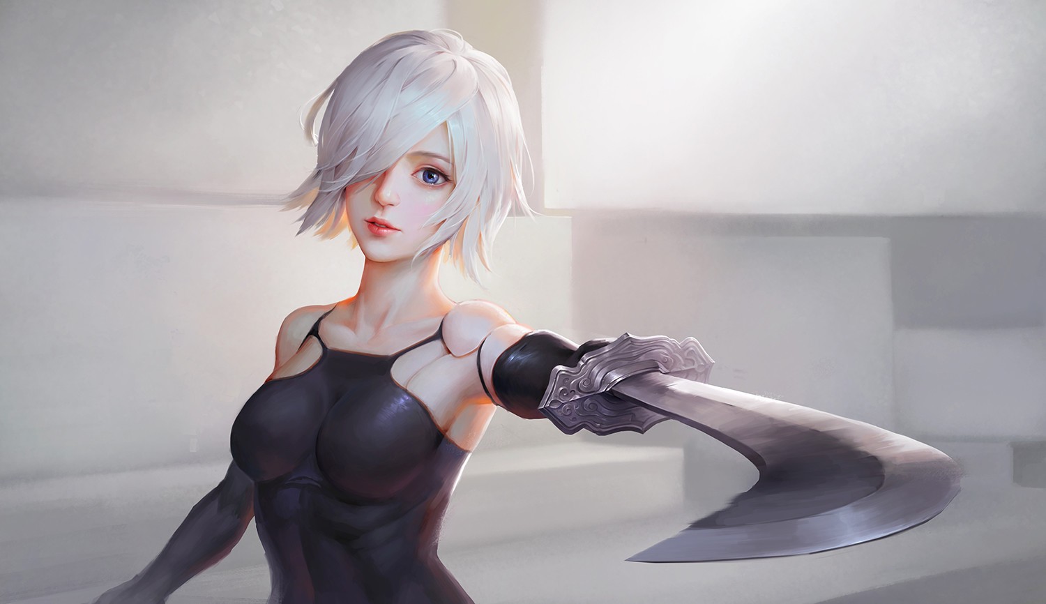 2B from NieR: Automata with a sword HD Wallpaper