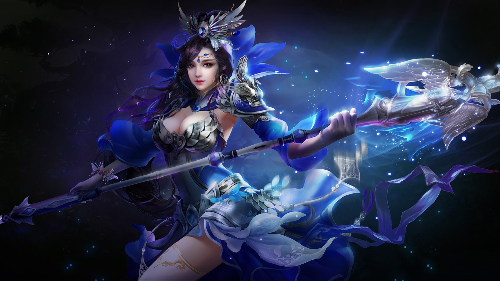 Fantasy warrior woman with magic staff HD Wallpaper