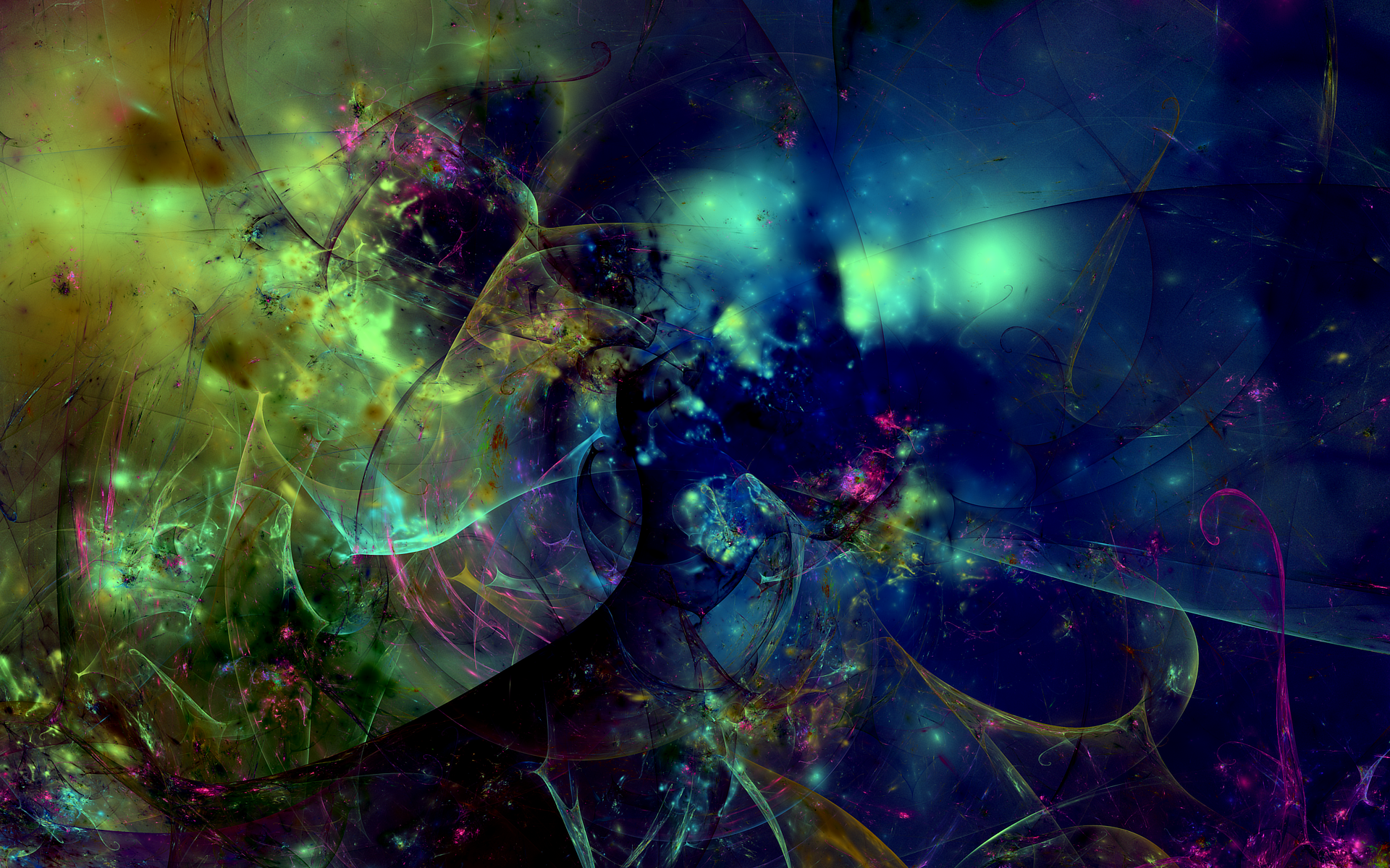 Abstract fractal digital art with green and blue hues HD Wallpaper