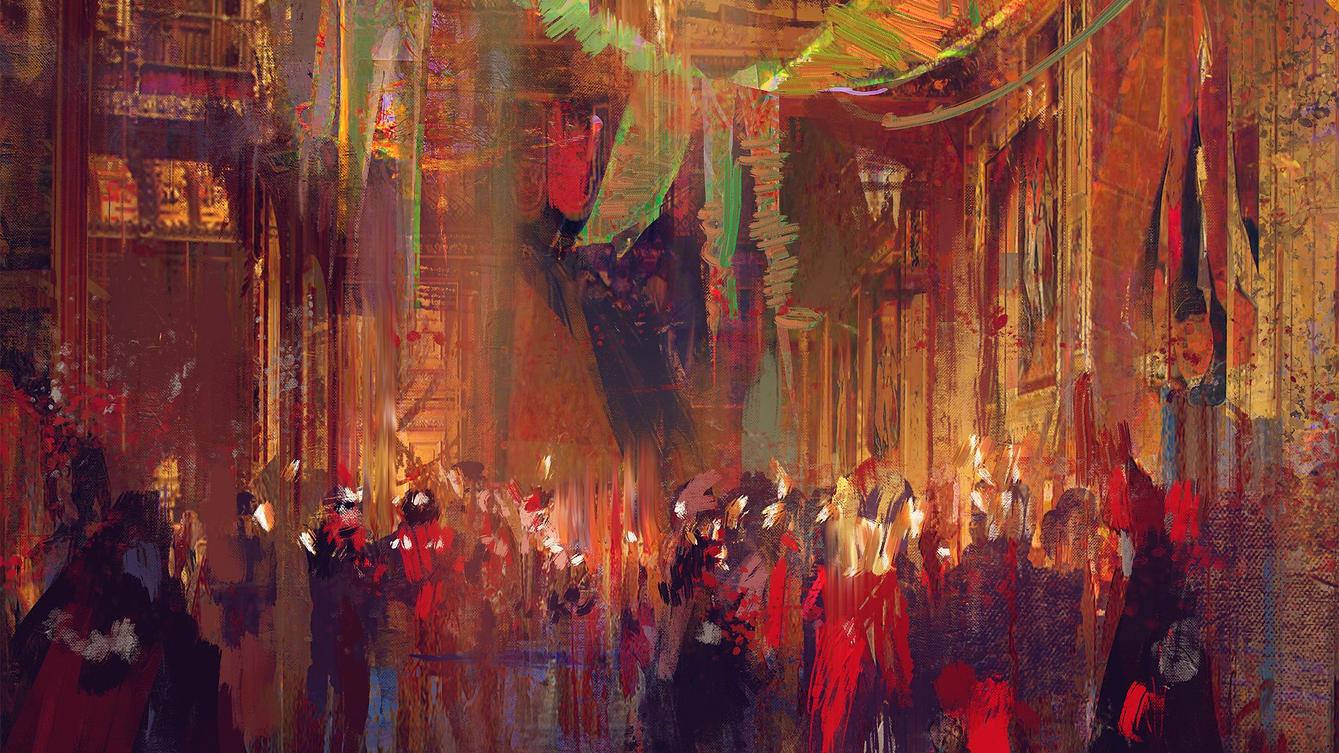 Abstract painting of a crowded room by Wadim Kashin HD Wallpaper