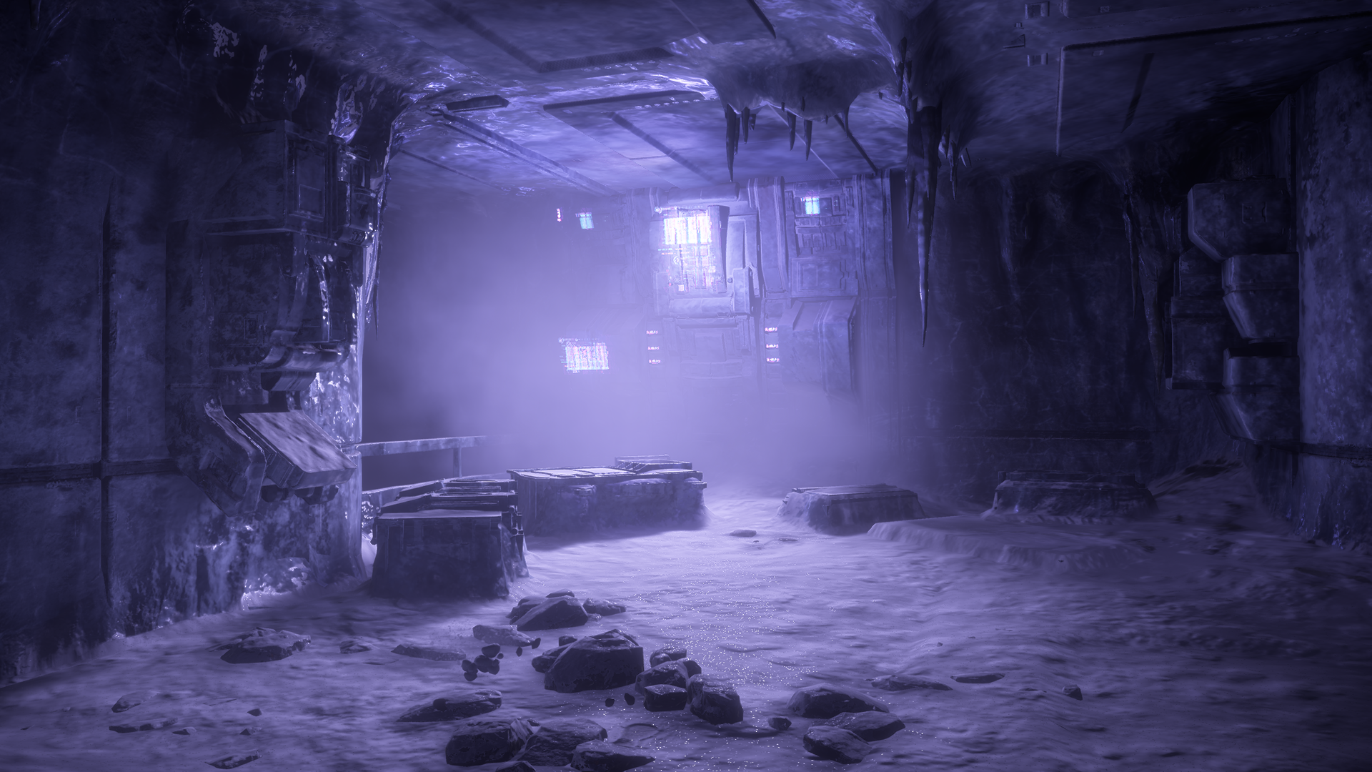Frozen interior of a futuristic structure HD Wallpaper