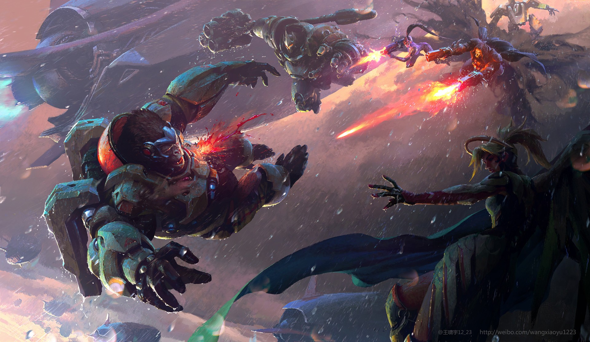 Mercy and Winston fighting in Overwatch HD Wallpaper