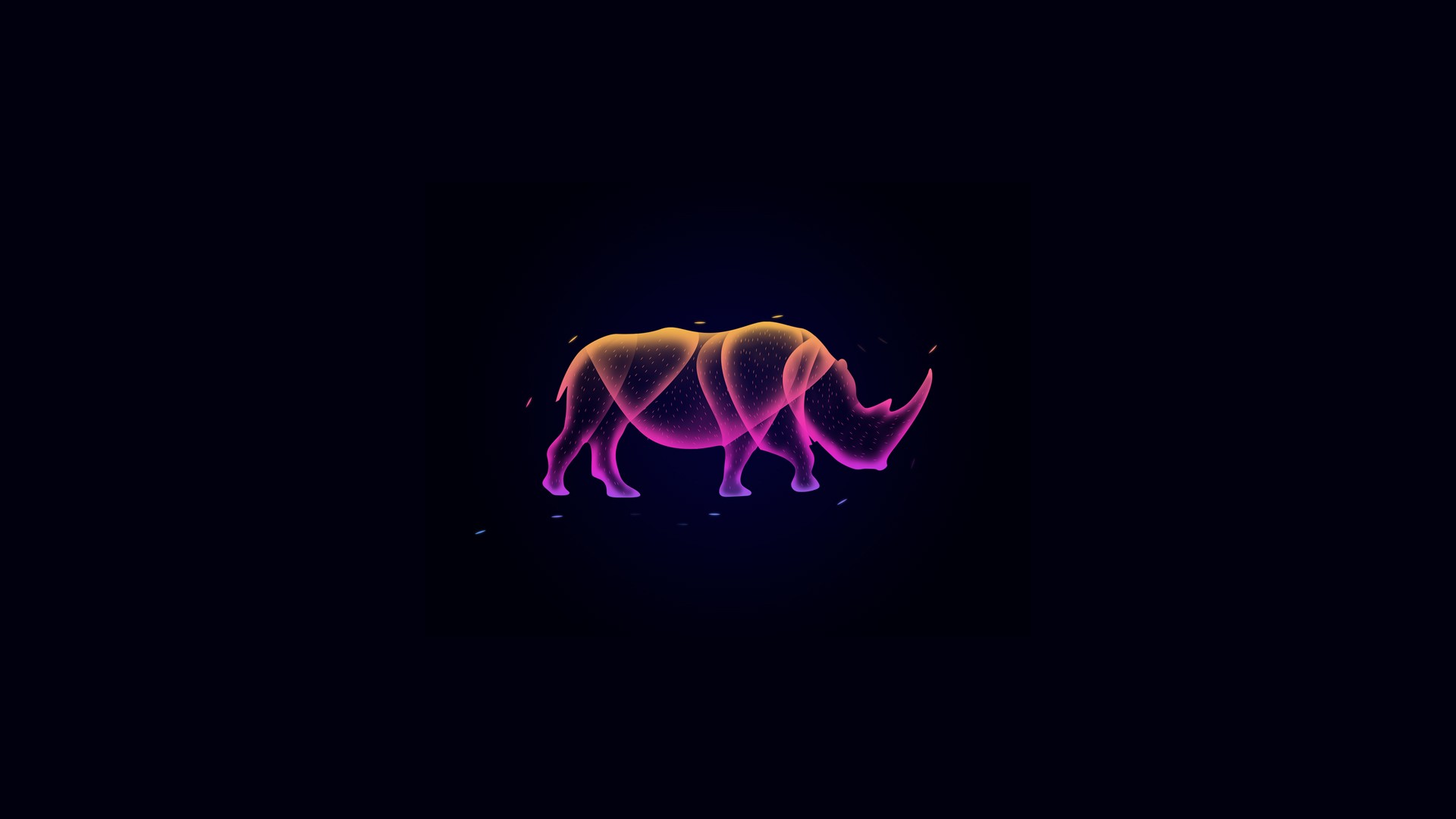 Glowing neon rhino on black background HD Wallpaper